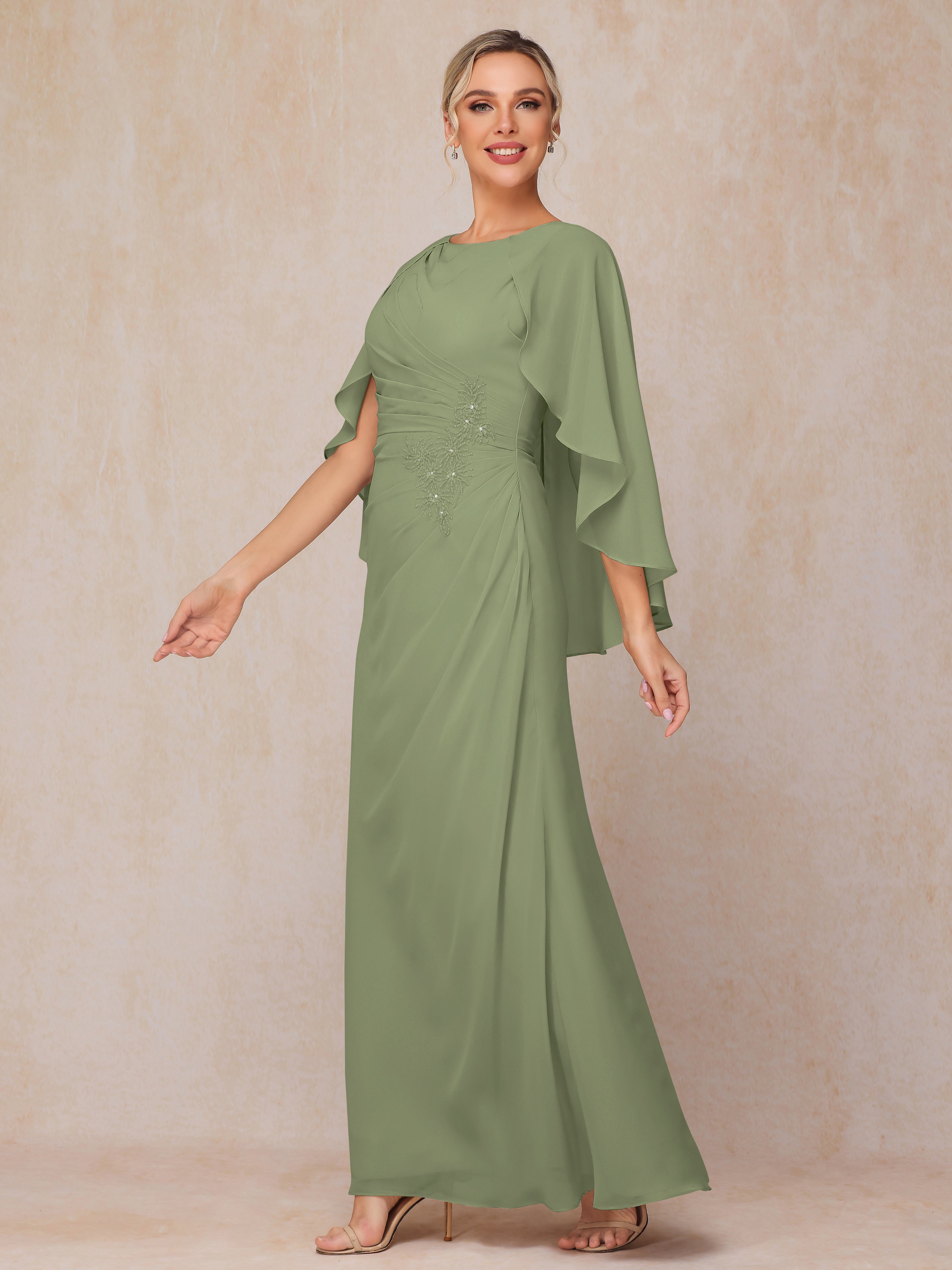 A Line Floor Length Chiffon Mother Of The  Groom Dress With Cape