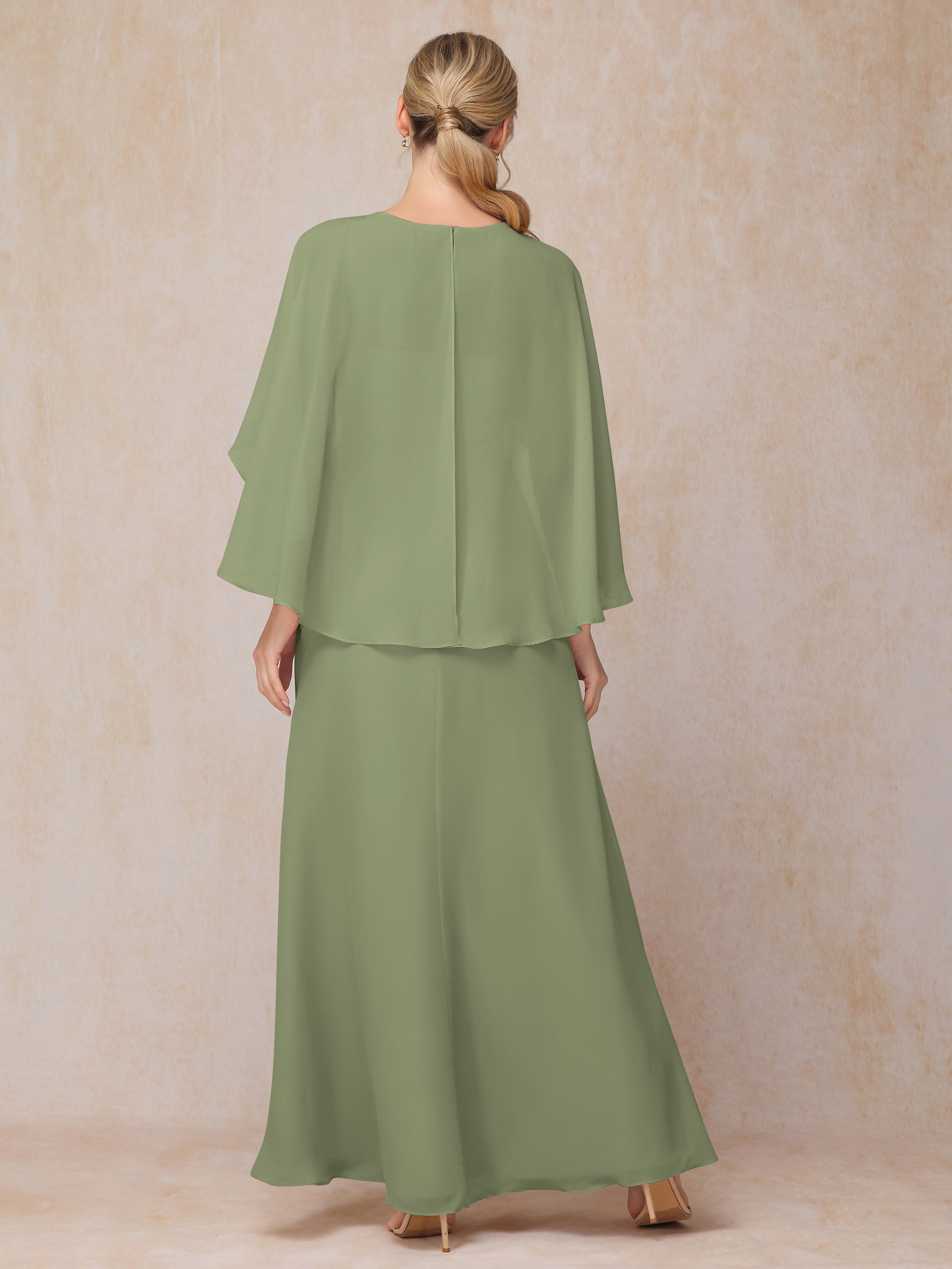 A Line Floor Length Chiffon Mother Of The  Groom Dress With Cape