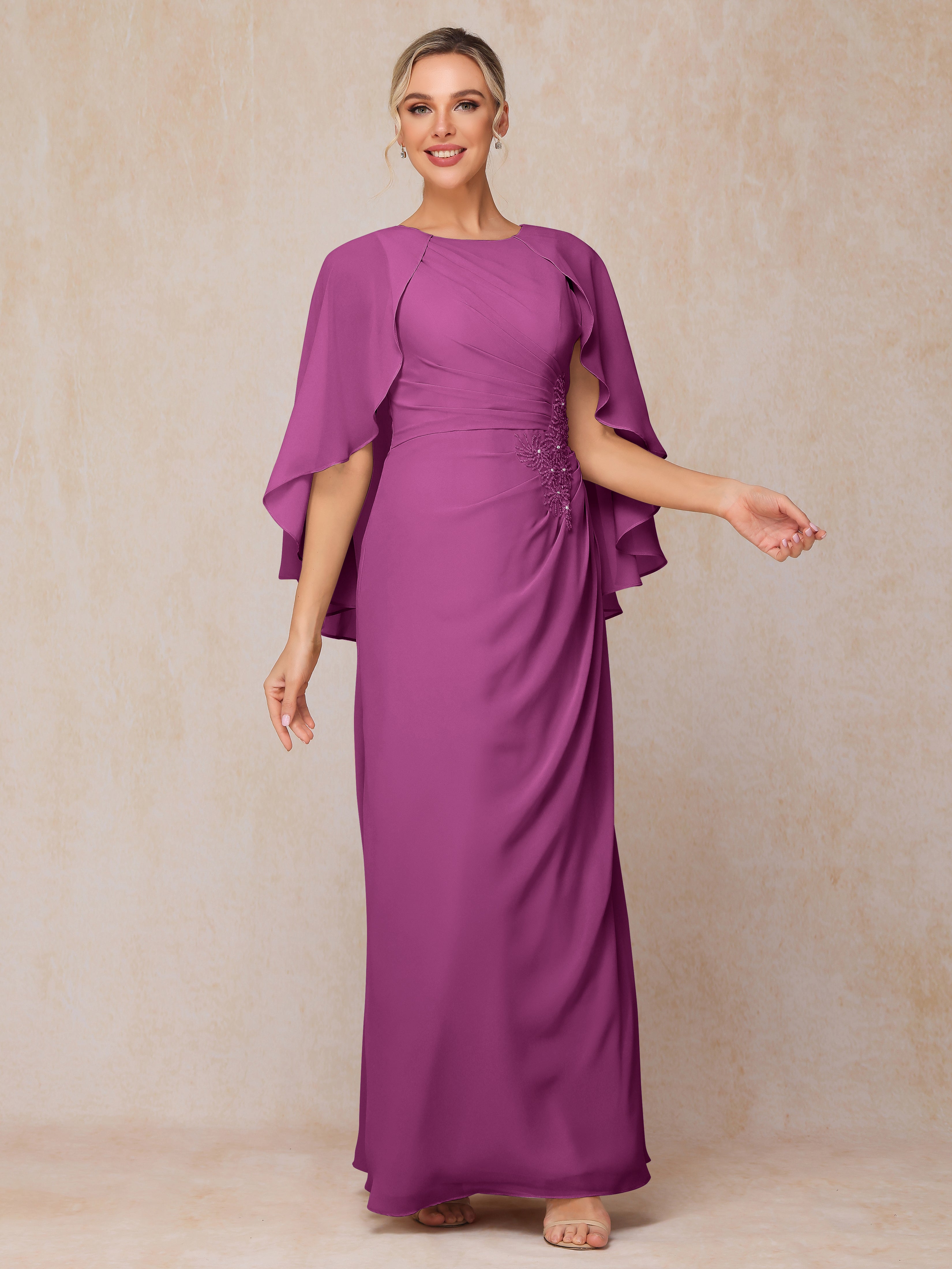 A Line Floor Length Chiffon Mother Of The  Groom Dress With Cape