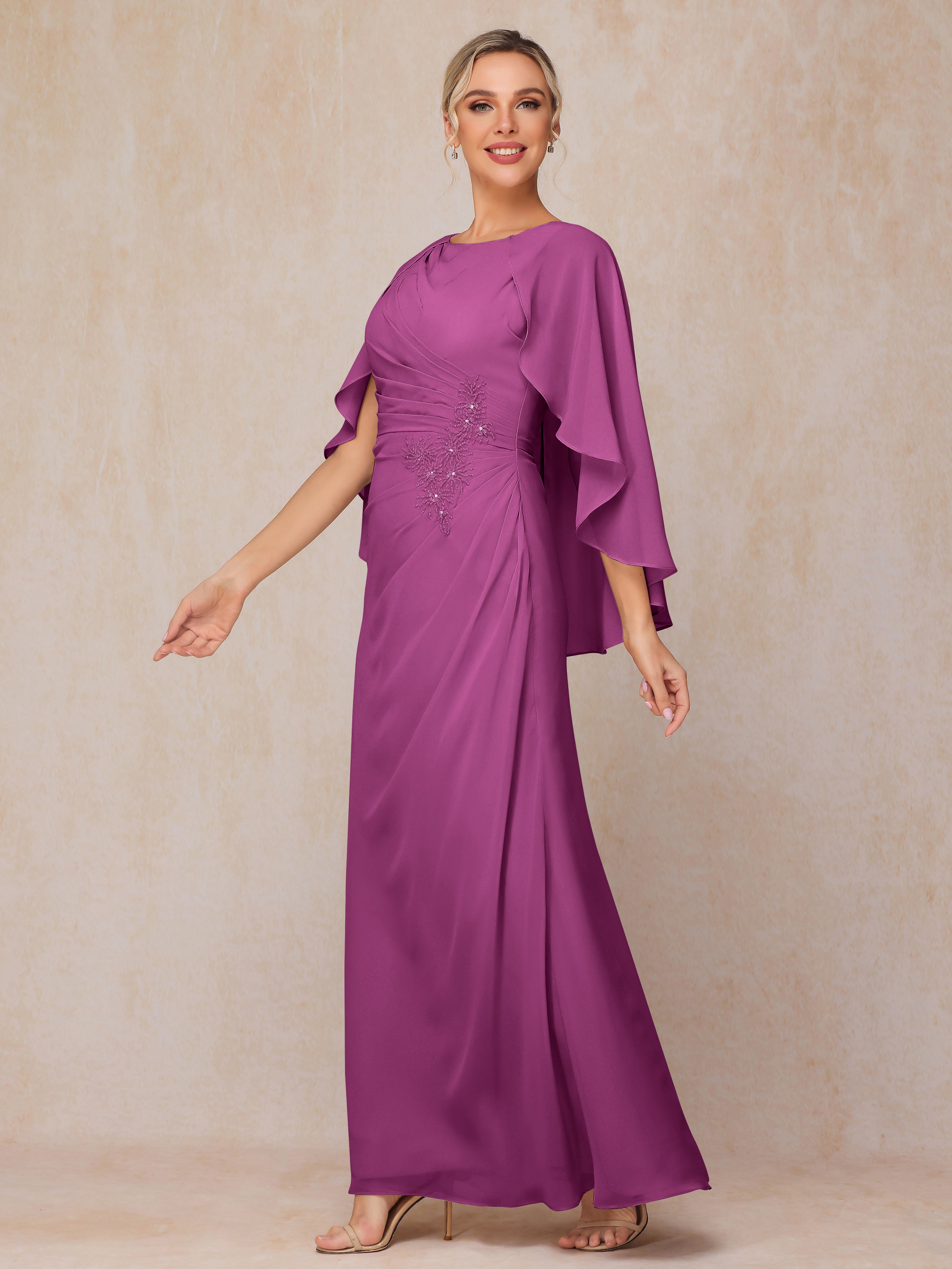 A Line Floor Length Chiffon Mother Of The  Groom Dress With Cape