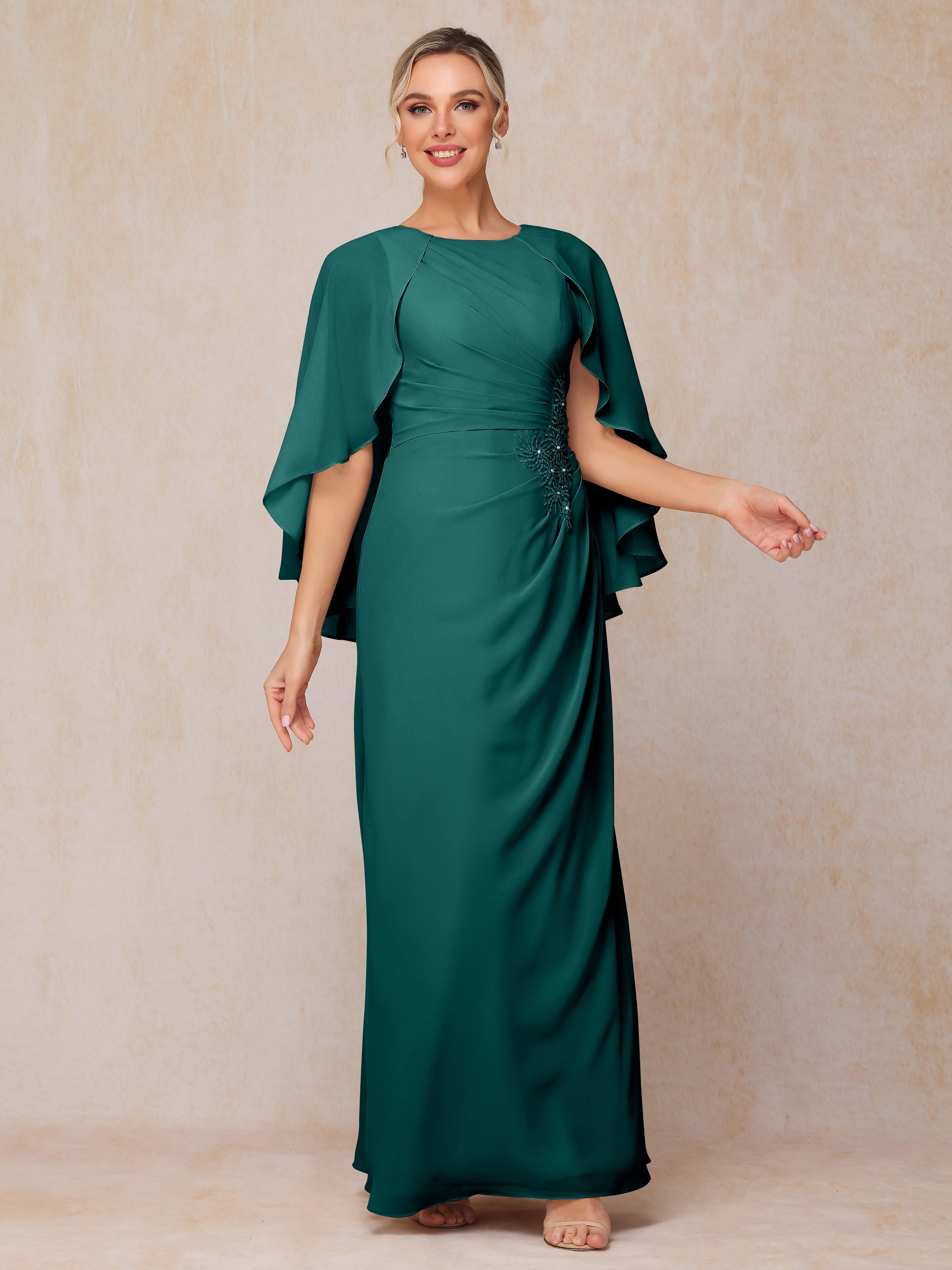 A Line Floor Length Chiffon Mother Of The  Groom Dress With Cape