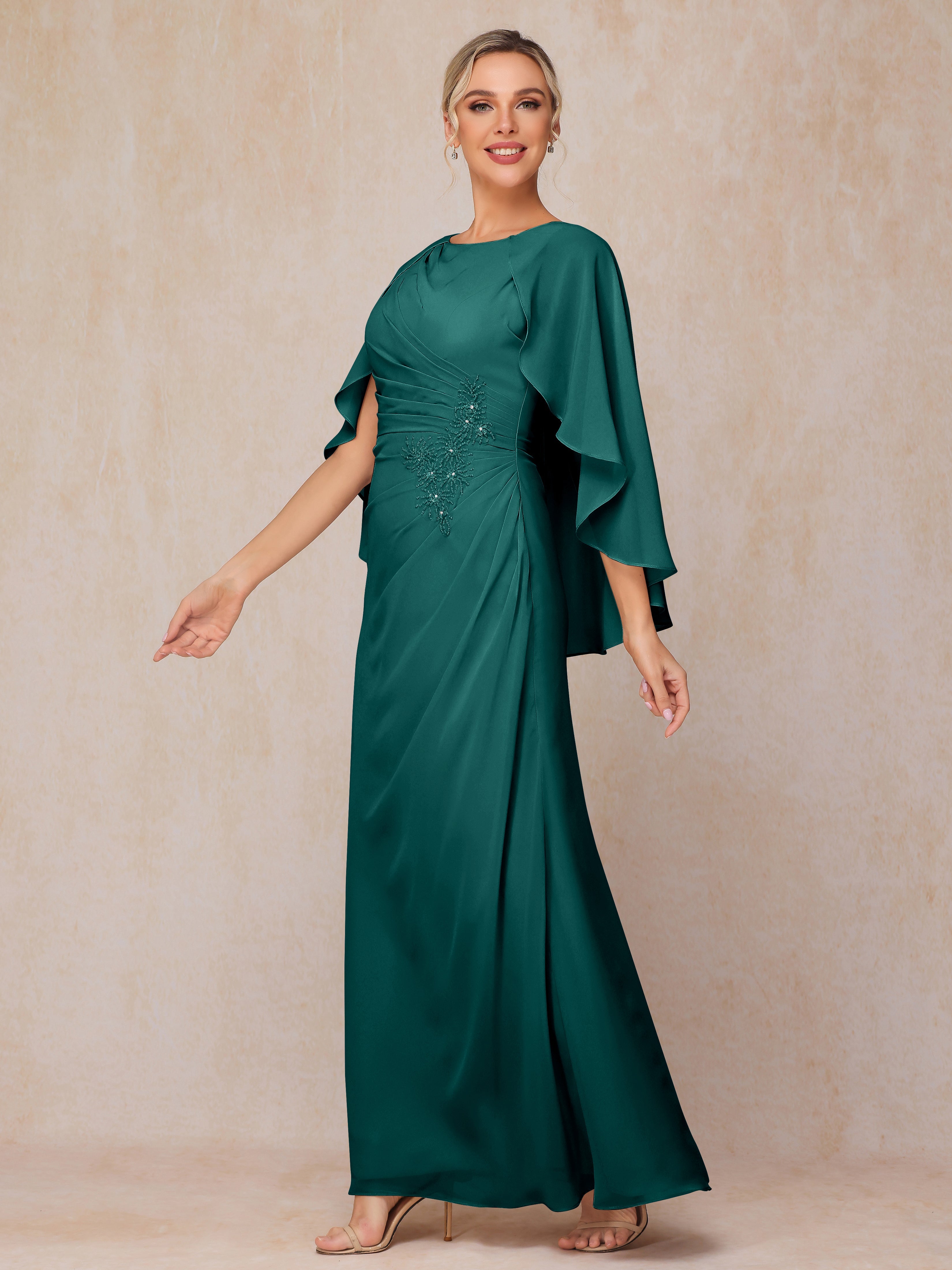 A Line Floor Length Chiffon Mother Of The  Groom Dress With Cape