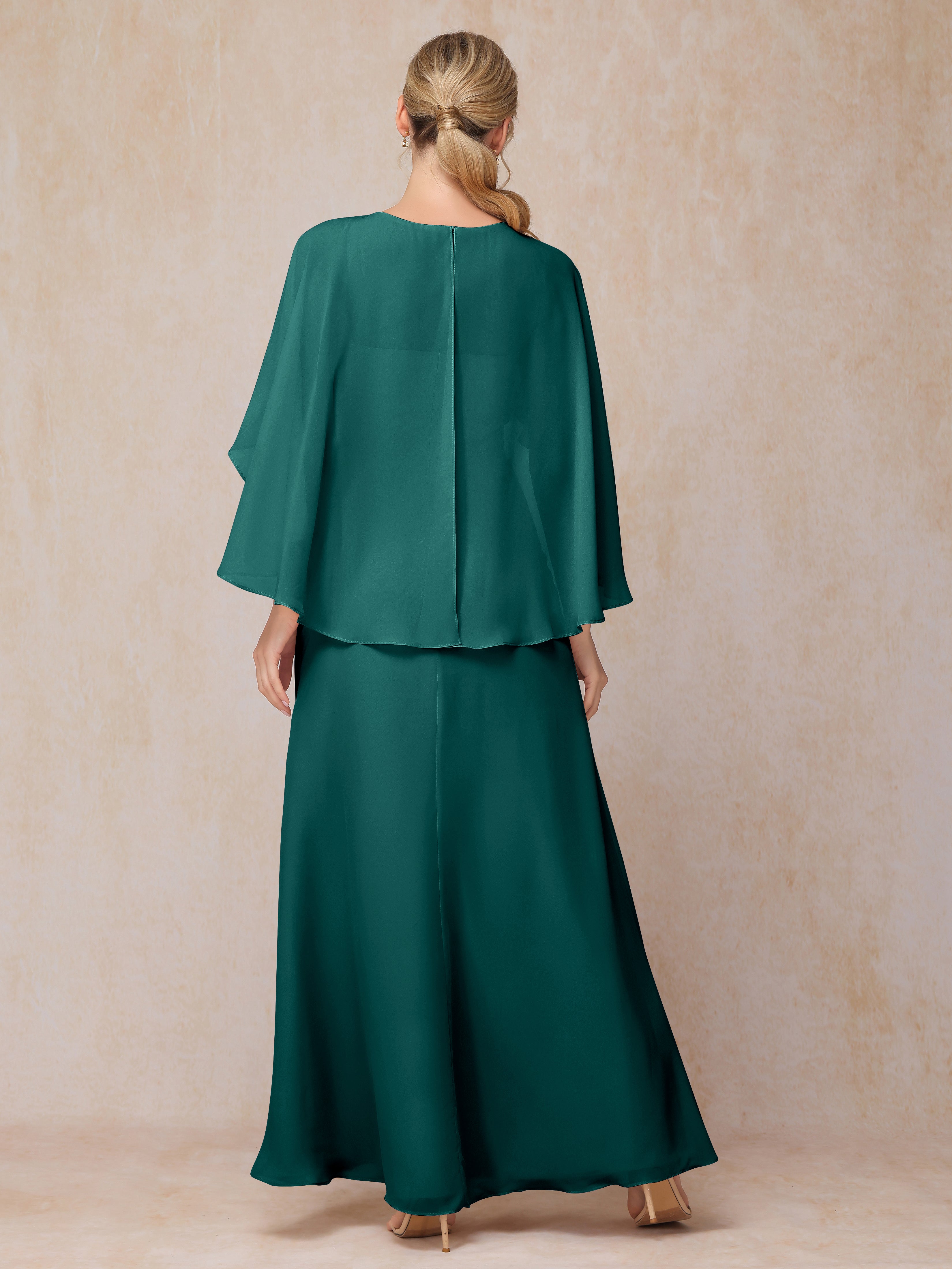 A Line Floor Length Chiffon Mother Of The  Groom Dress With Cape