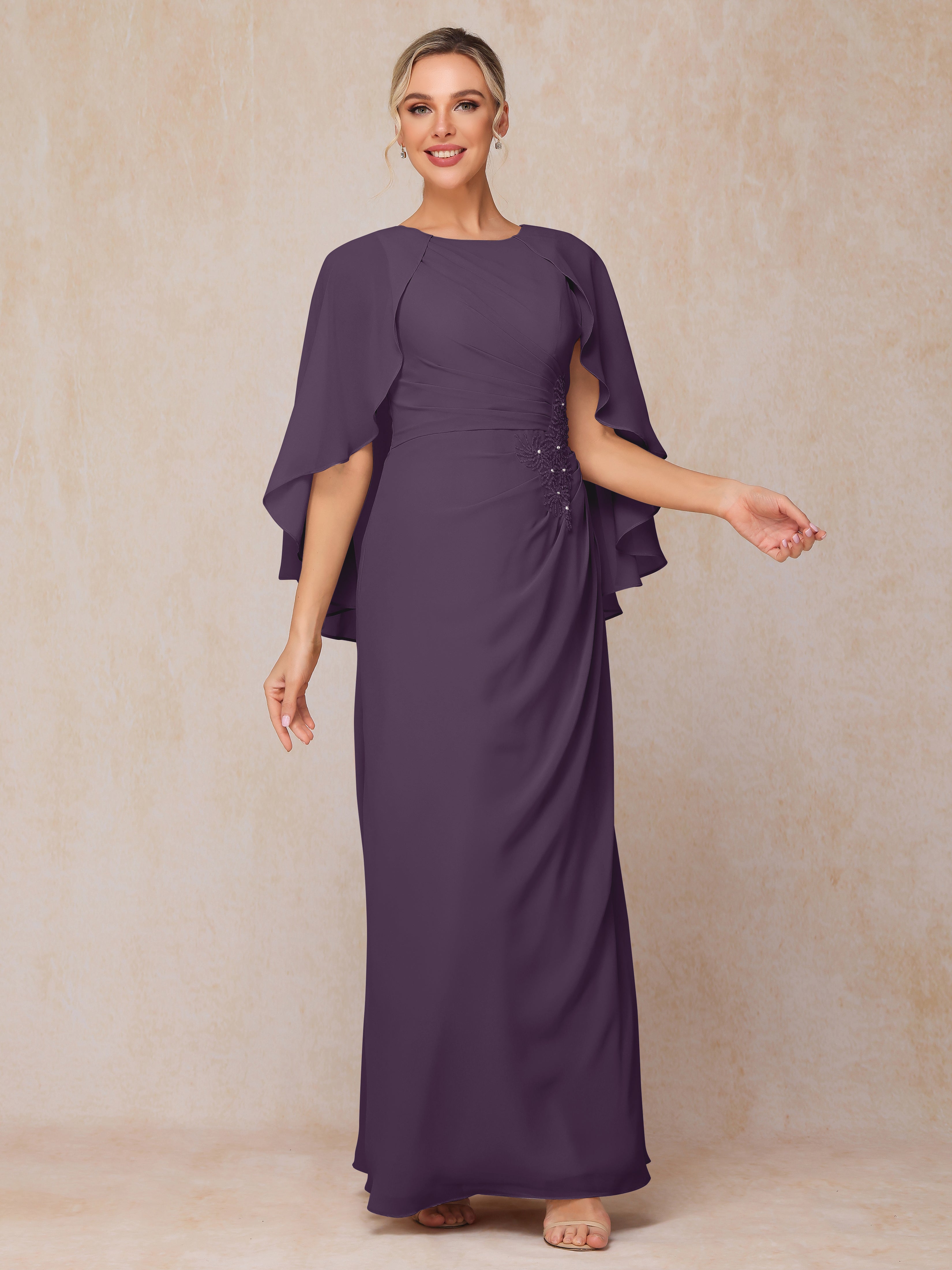 A Line Floor Length Chiffon Mother Of The  Groom Dress With Cape