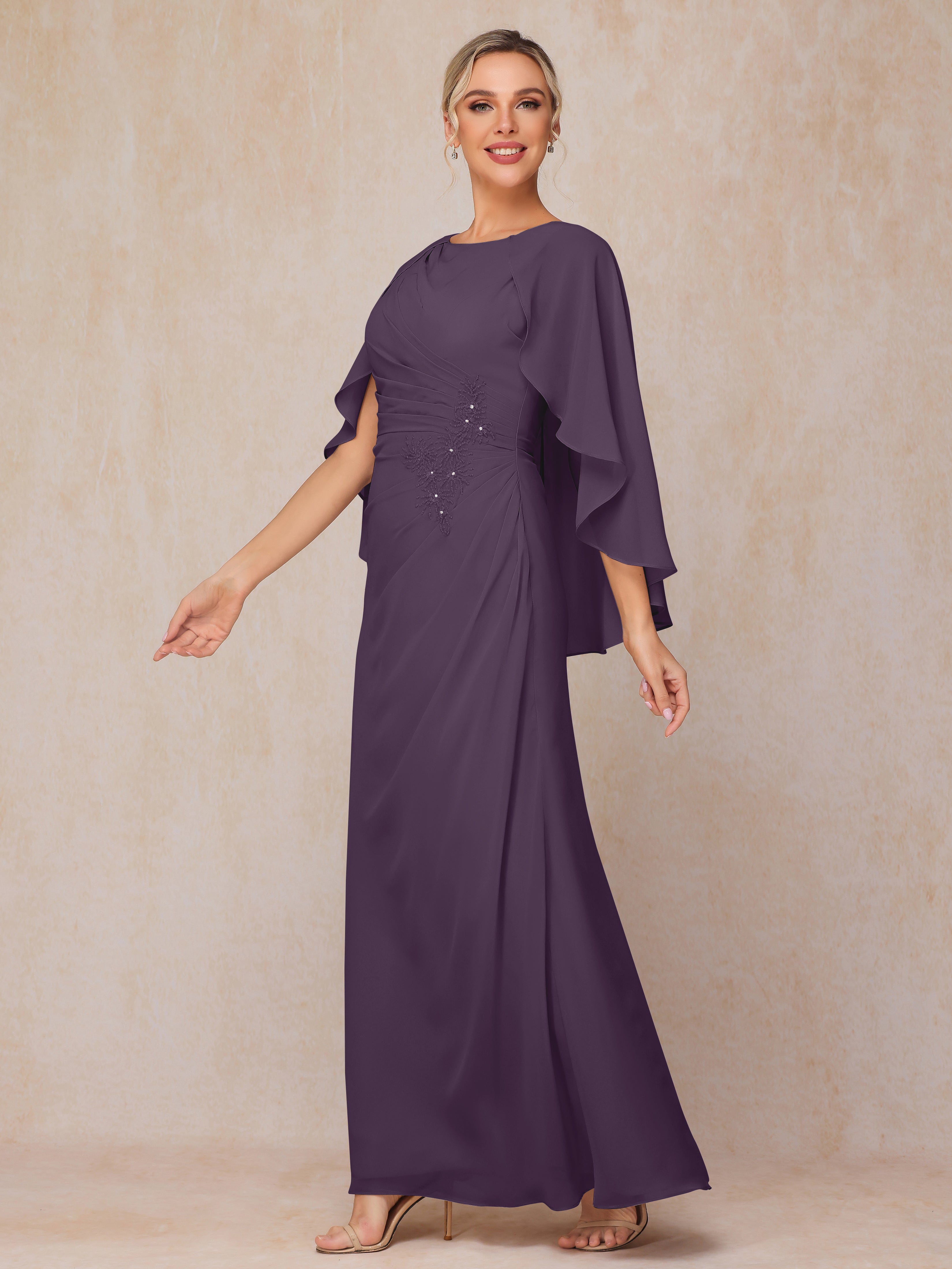 A Line Floor Length Chiffon Mother Of The  Groom Dress With Cape