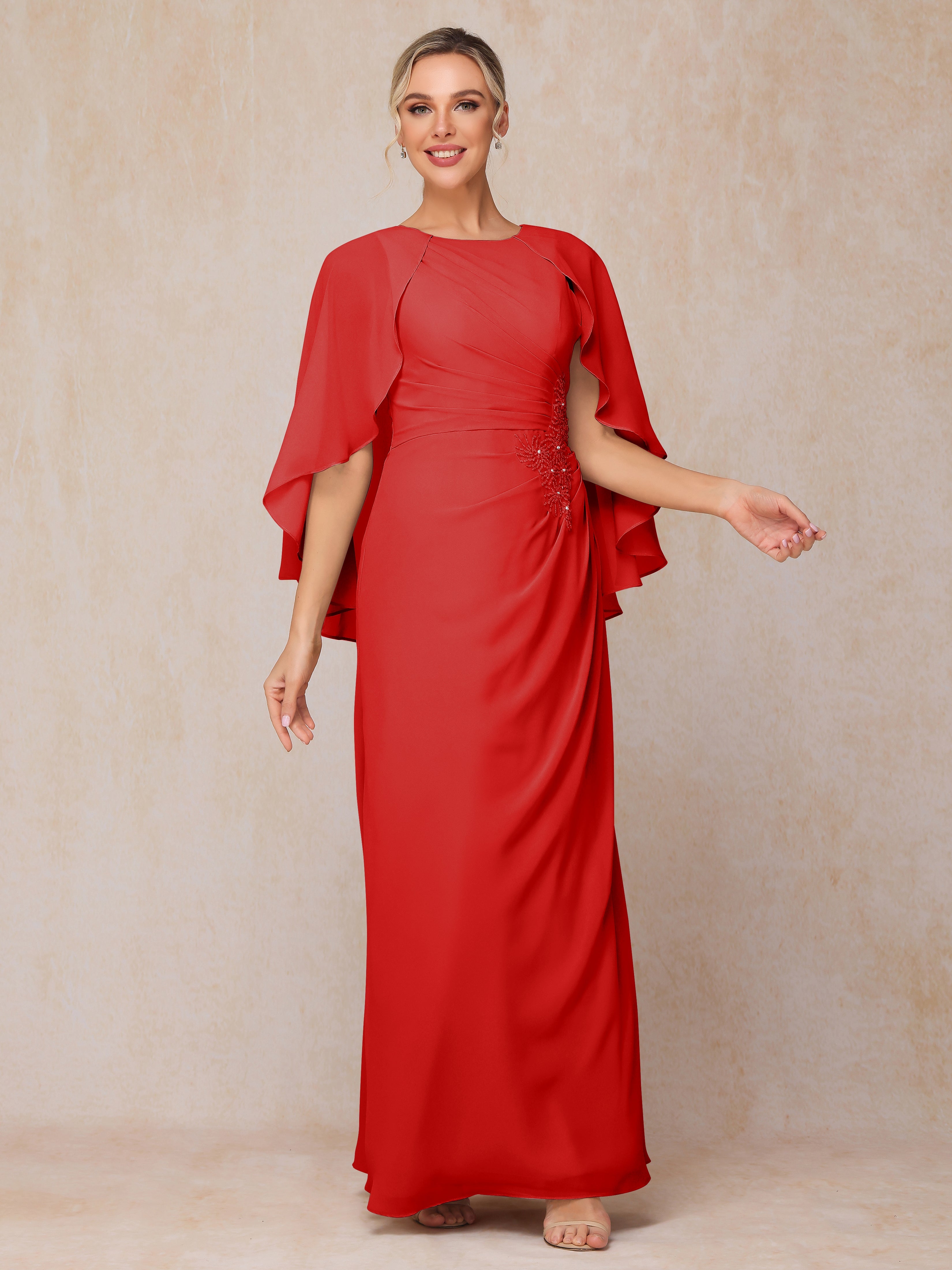 A Line Floor Length Chiffon Mother Of The  Groom Dress With Cape