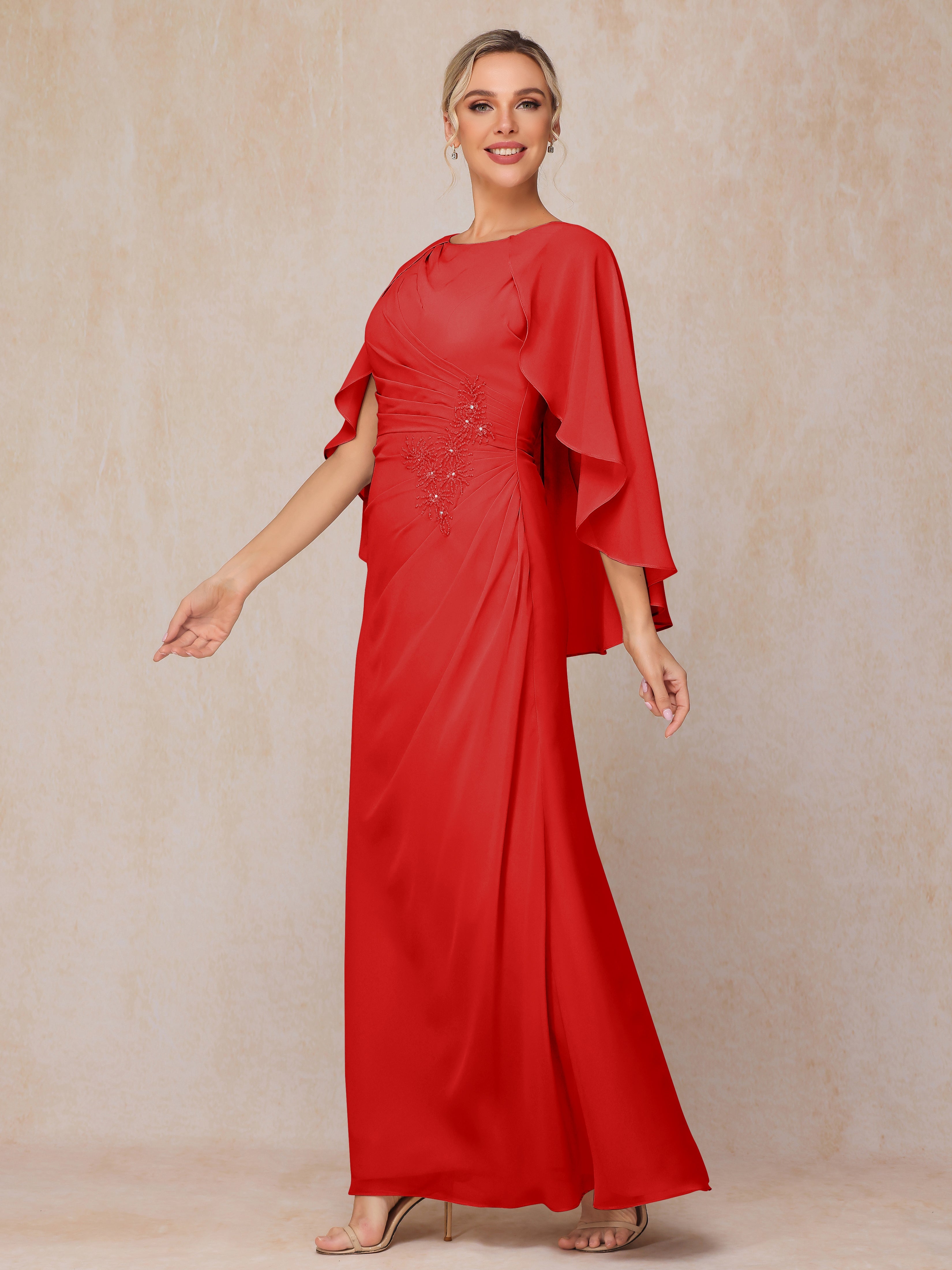 A Line Floor Length Chiffon Mother Of The  Groom Dress With Cape