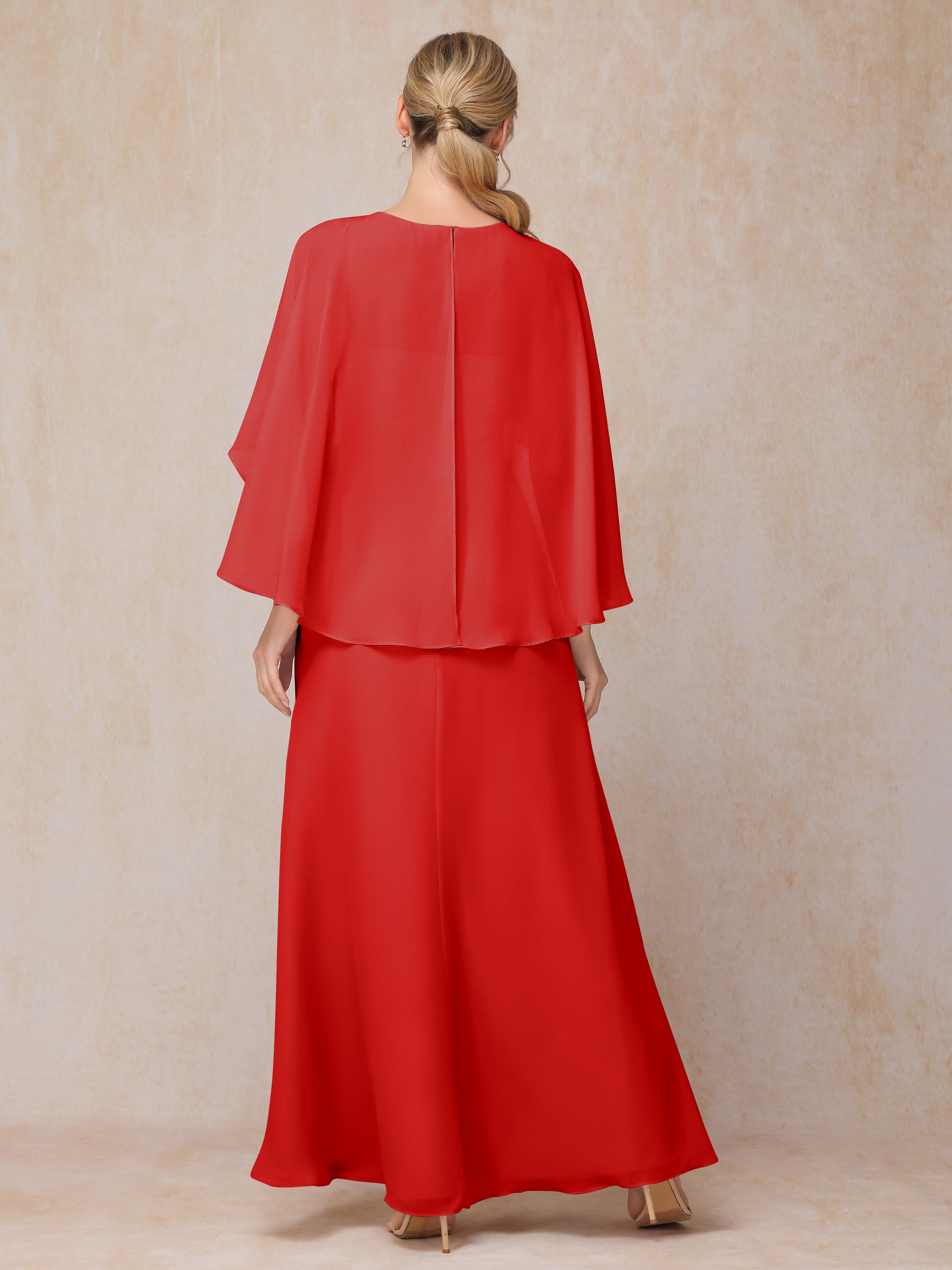 A Line Floor Length Chiffon Mother Of The  Groom Dress With Cape