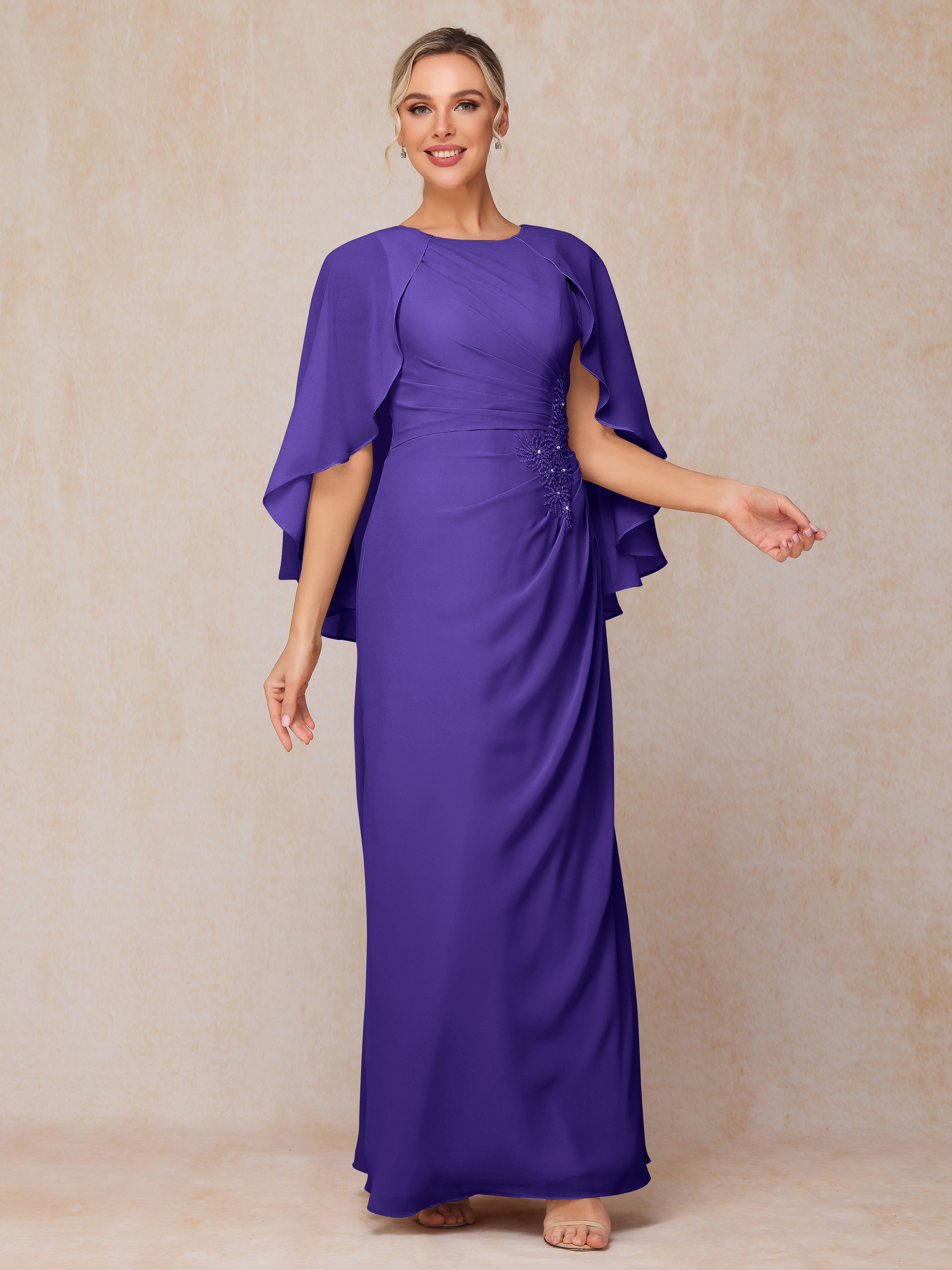 A Line Floor Length Chiffon Mother Of The  Groom Dress With Cape