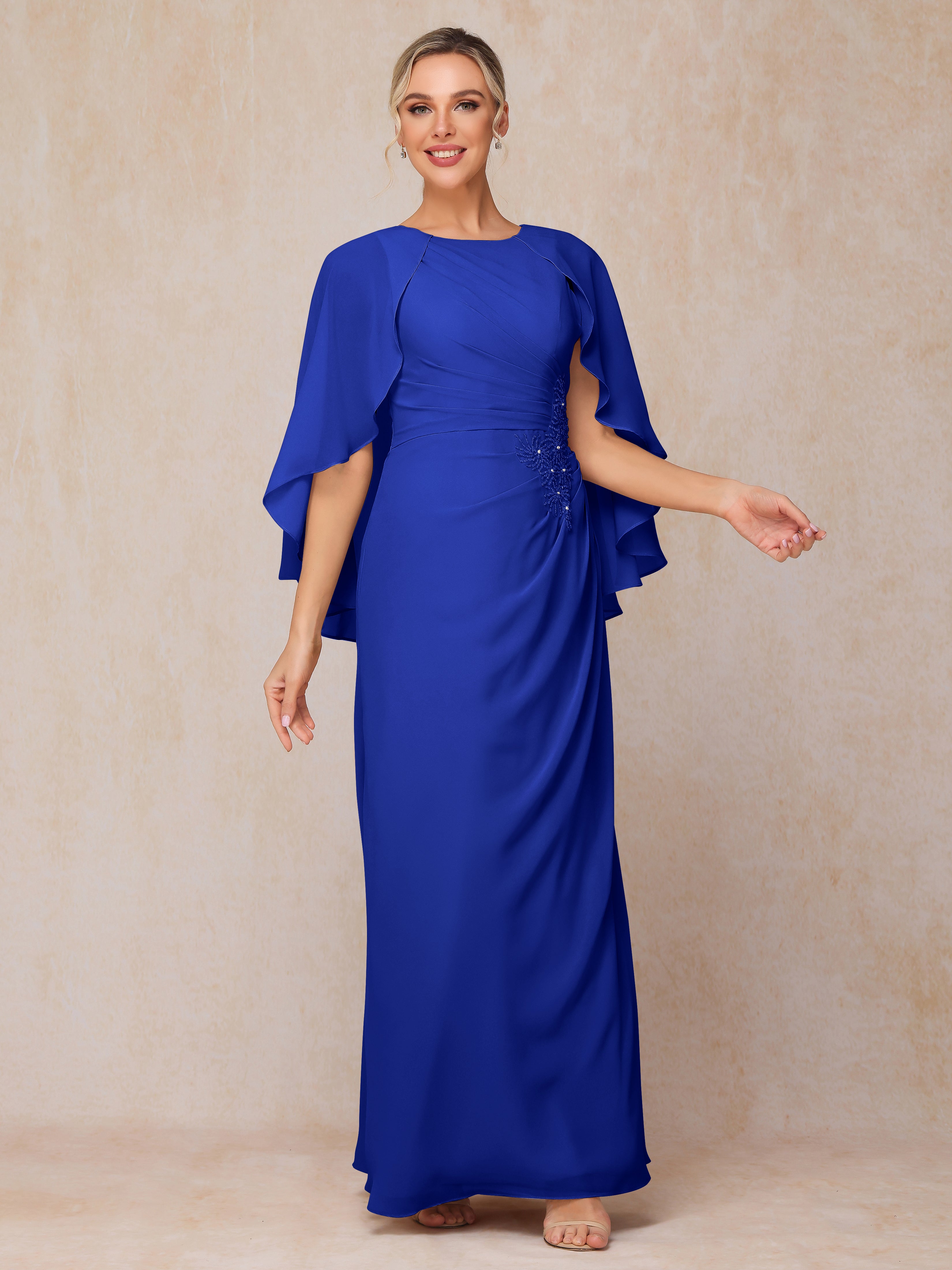 A Line Floor Length Chiffon Mother Of The  Groom Dress With Cape