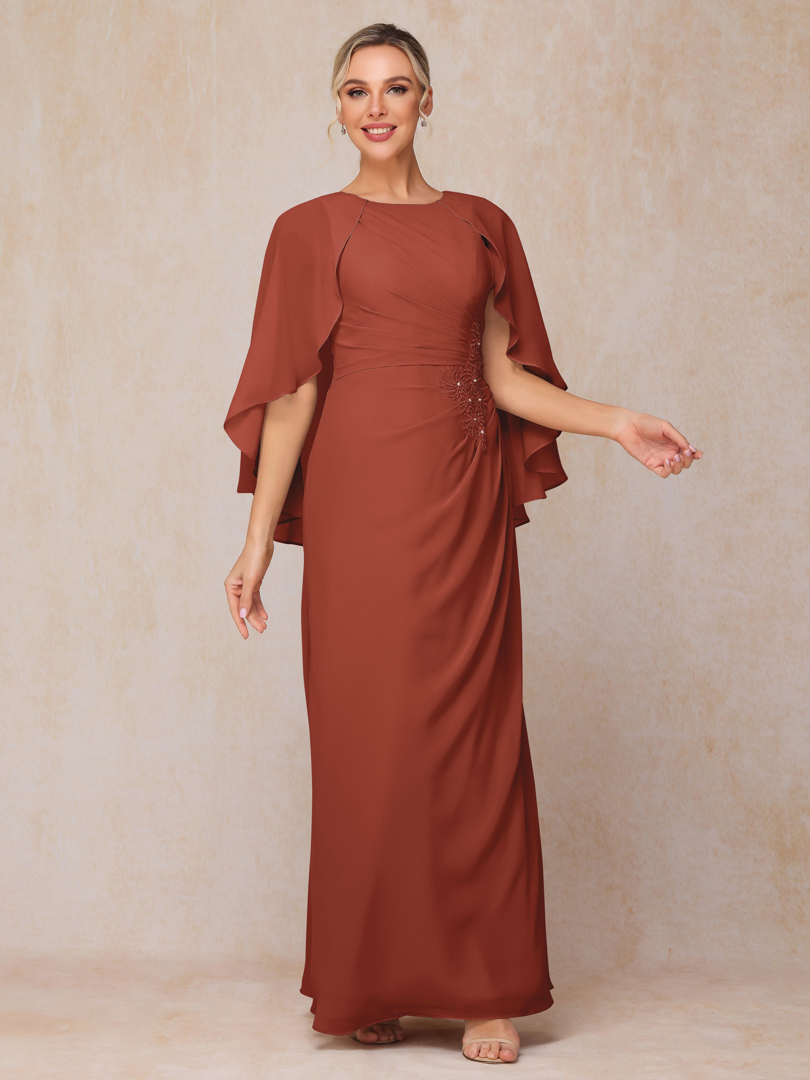 A Line Floor Length Chiffon Mother Of The  Groom Dress With Cape