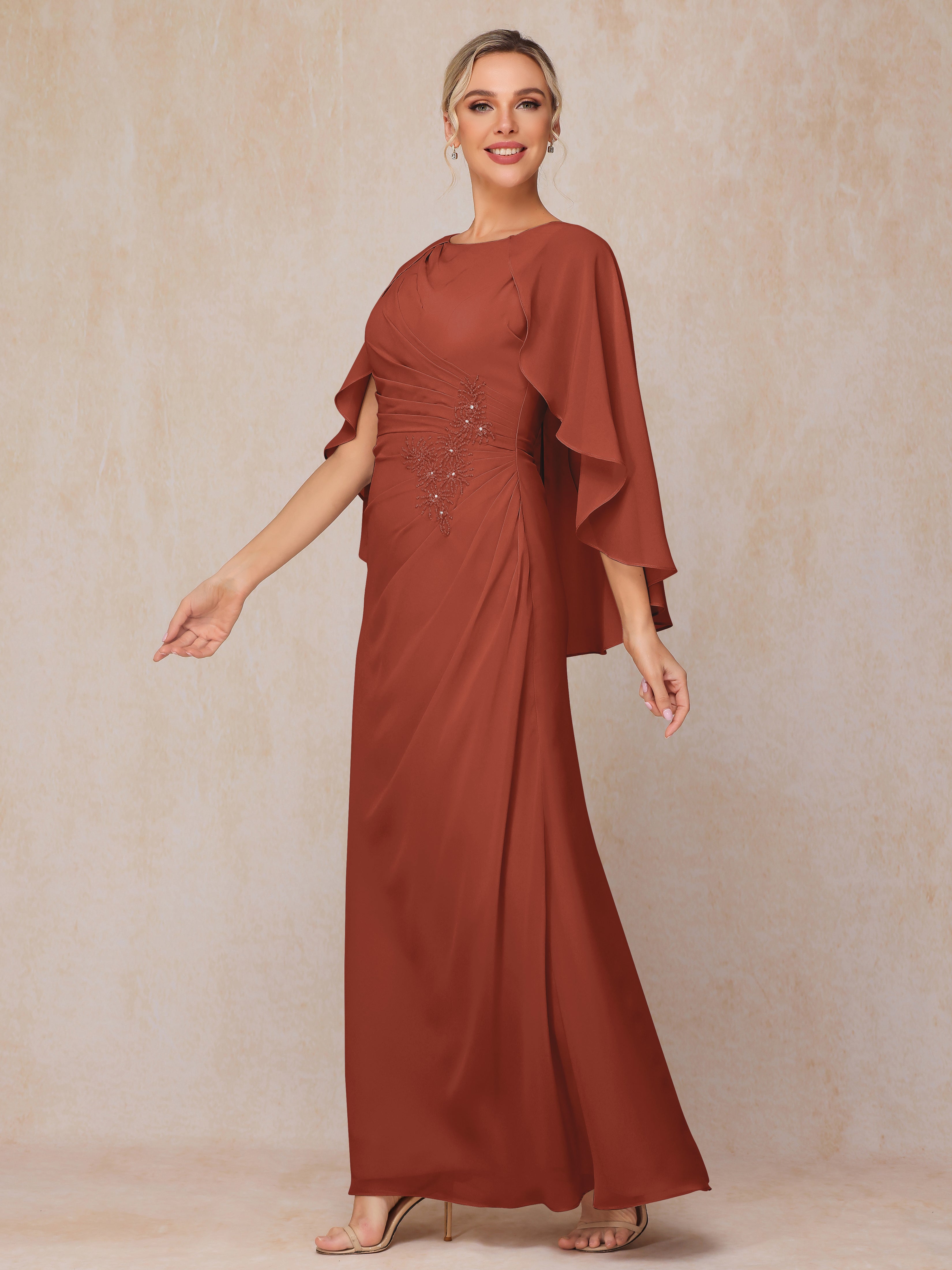 A Line Floor Length Chiffon Mother Of The  Groom Dress With Cape