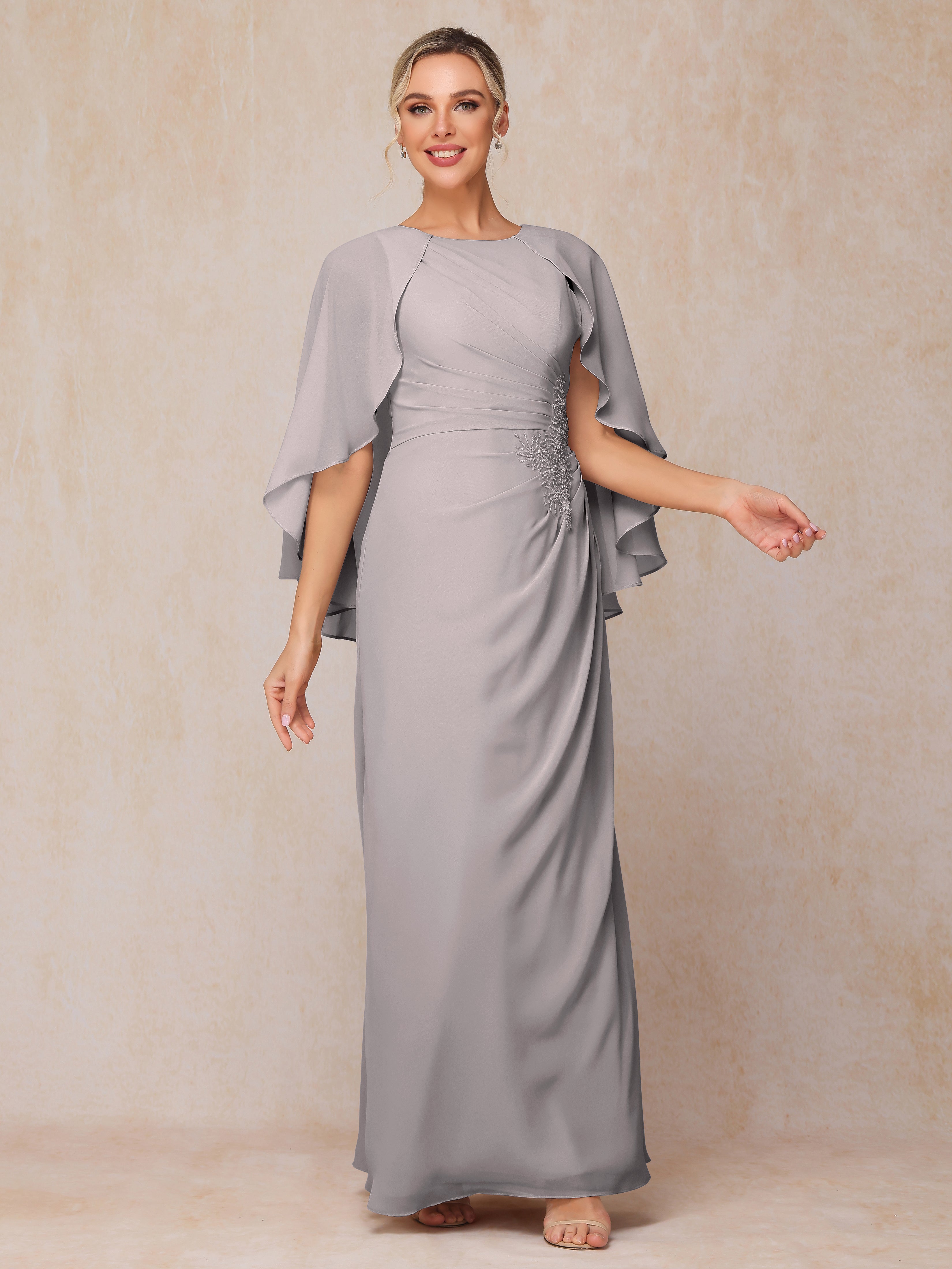 A Line Floor Length Chiffon Mother Of The  Groom Dress With Cape