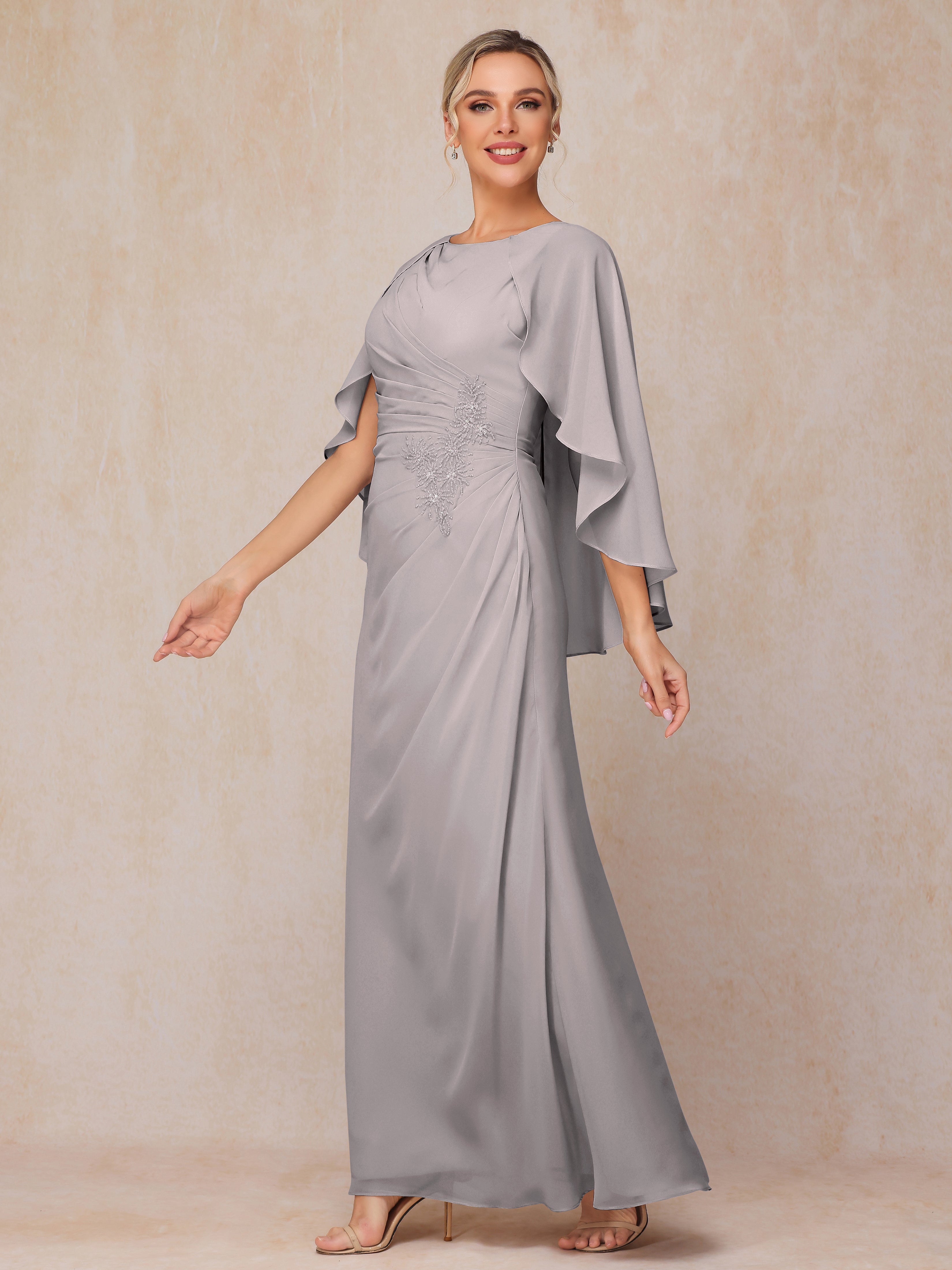 A Line Floor Length Chiffon Mother Of The  Groom Dress With Cape