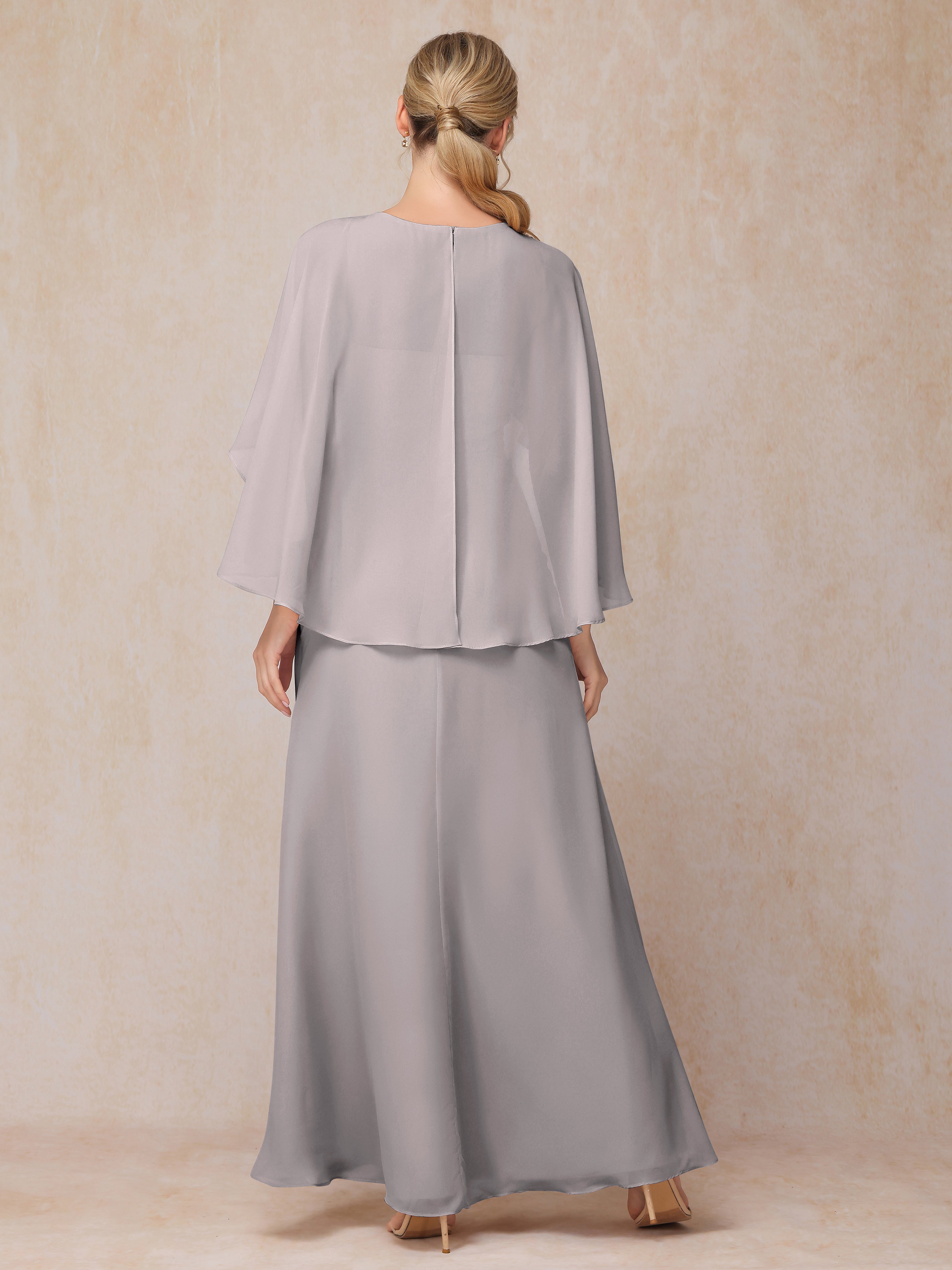 A Line Floor Length Chiffon Mother Of The  Groom Dress With Cape