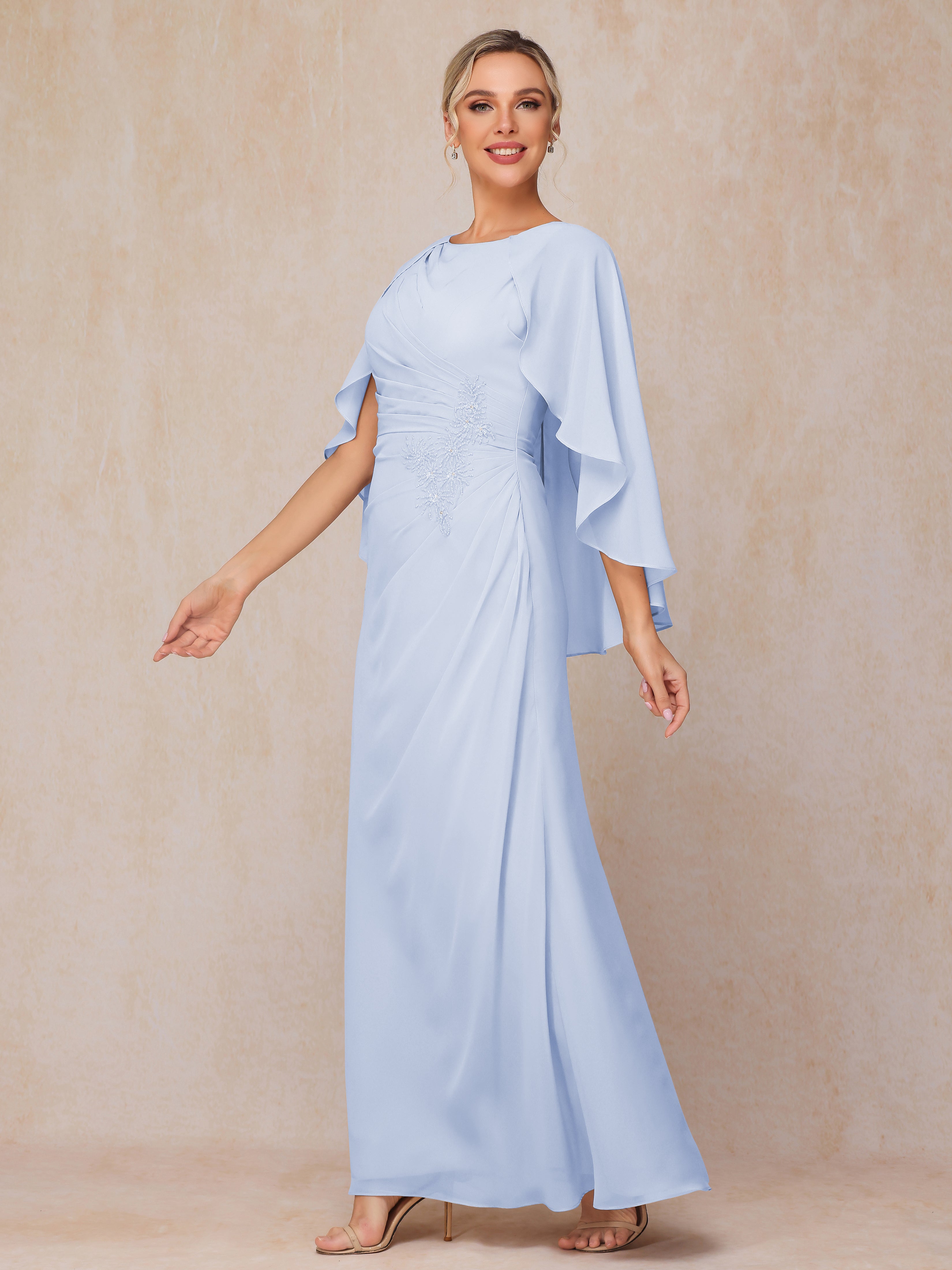 A Line Floor Length Chiffon Mother Of The  Groom Dress With Cape