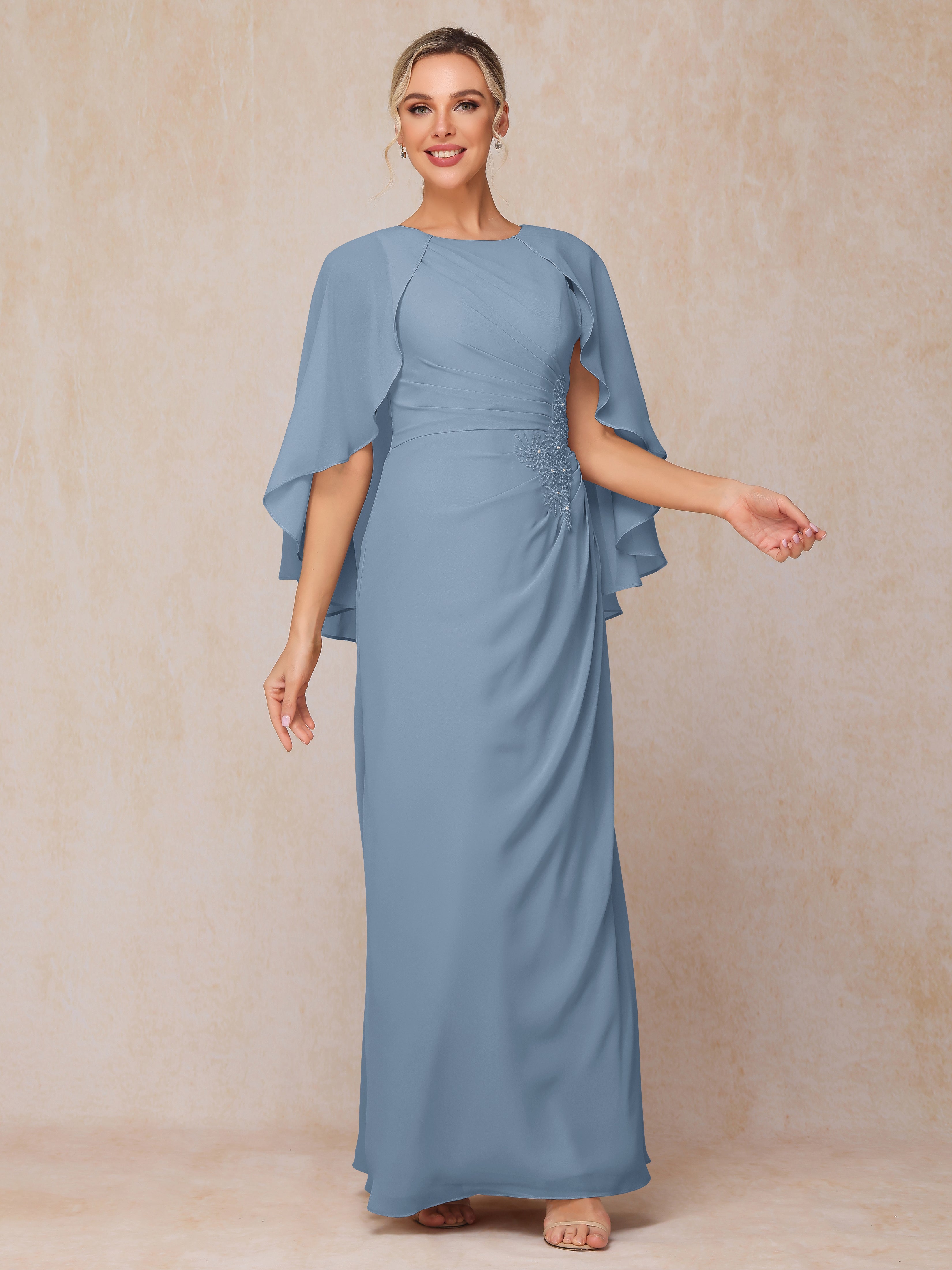 A Line Floor Length Chiffon Mother Of The  Groom Dress With Cape