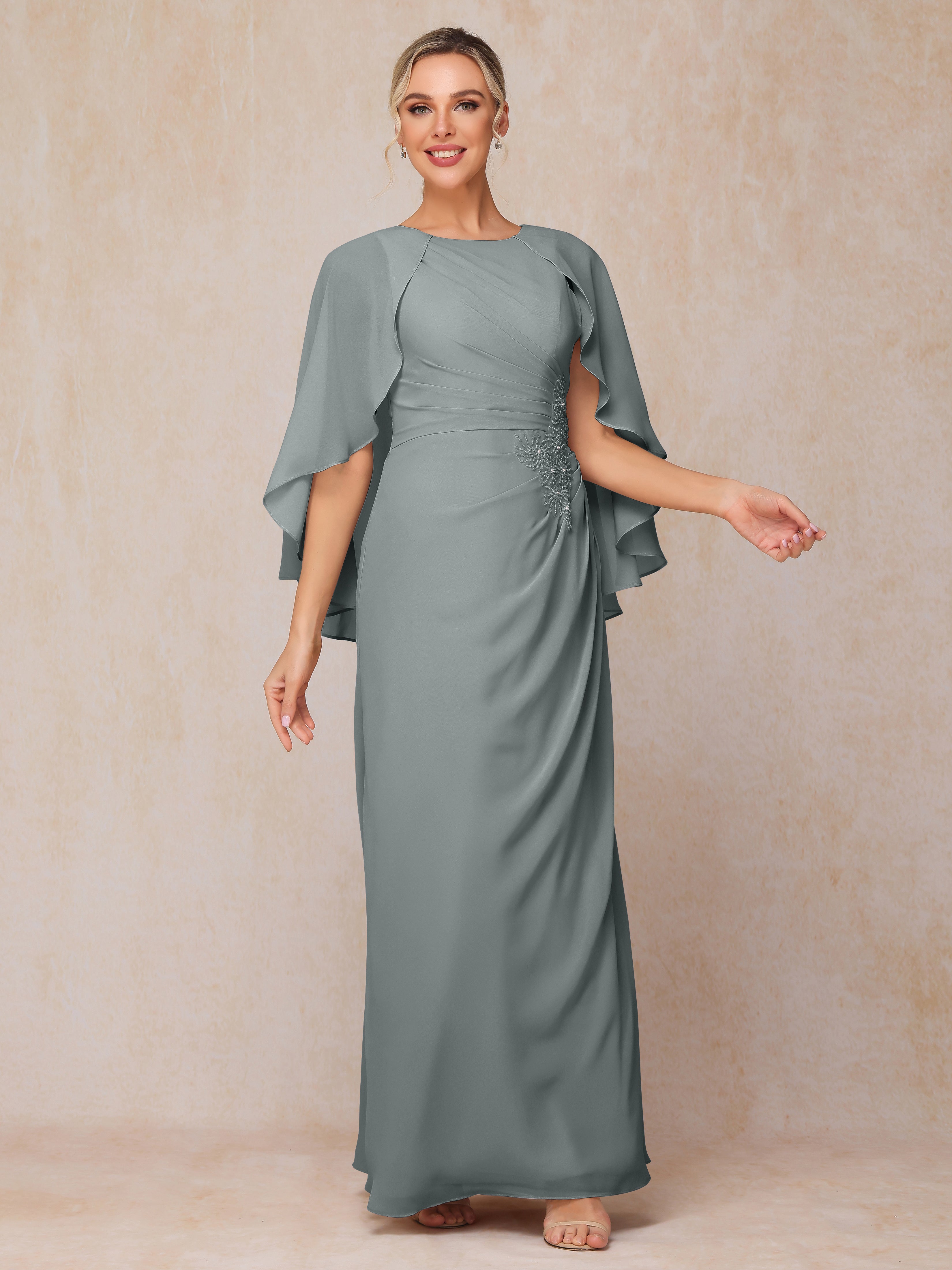 A Line Floor Length Chiffon Mother Of The  Groom Dress With Cape