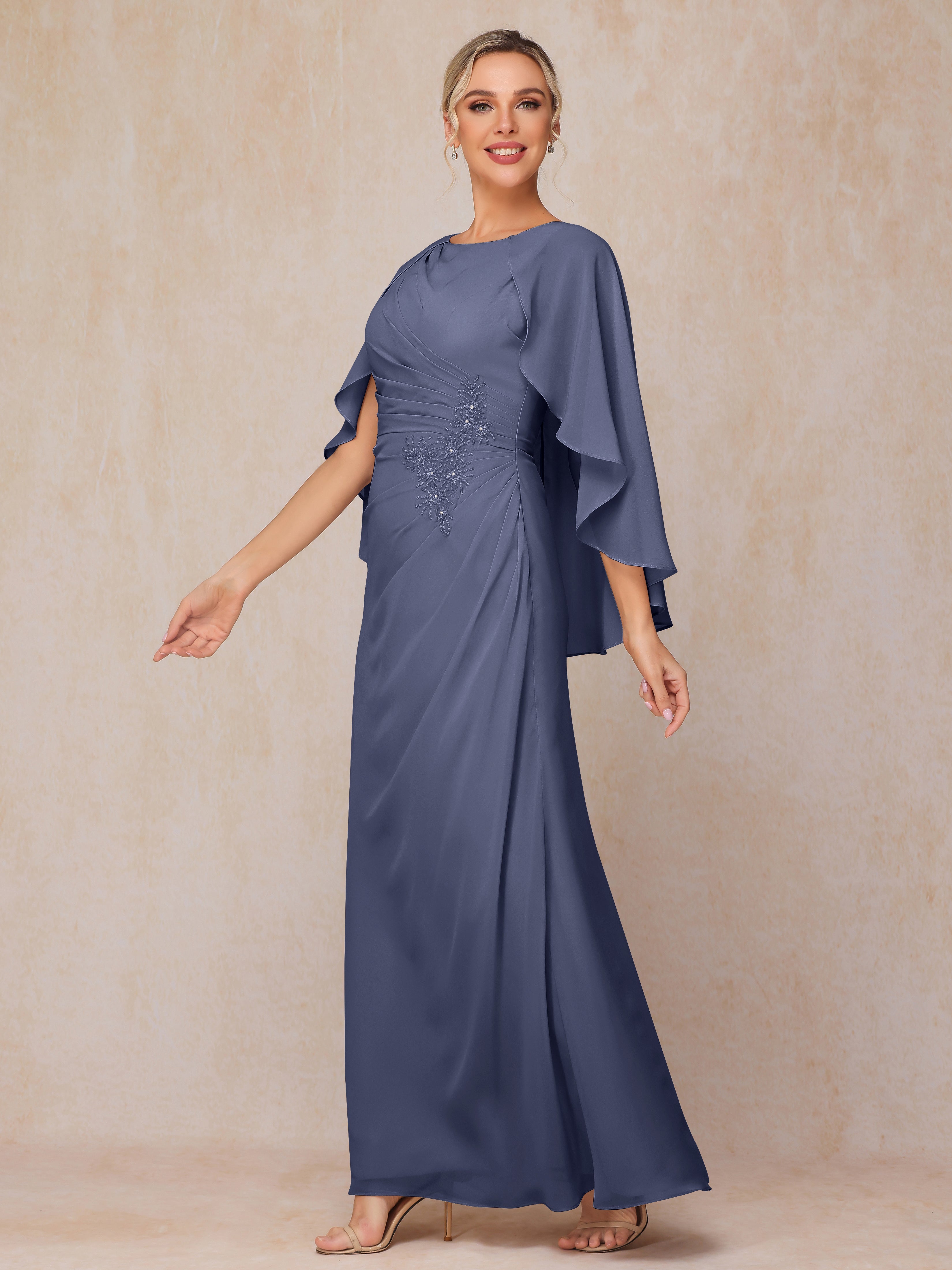 A Line Floor Length Chiffon Mother Of The  Groom Dress With Cape