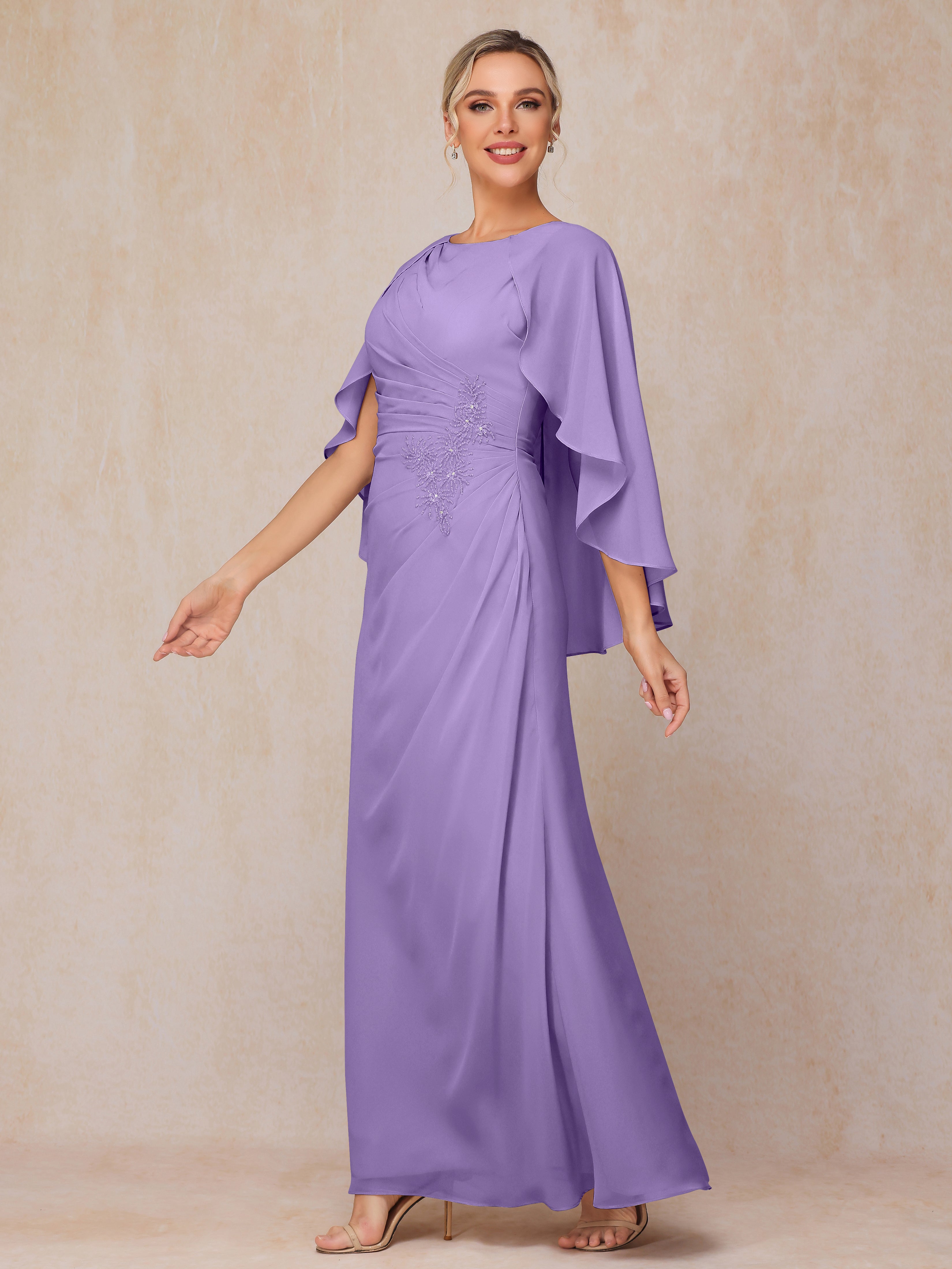 A Line Floor Length Chiffon Mother Of The  Groom Dress With Cape