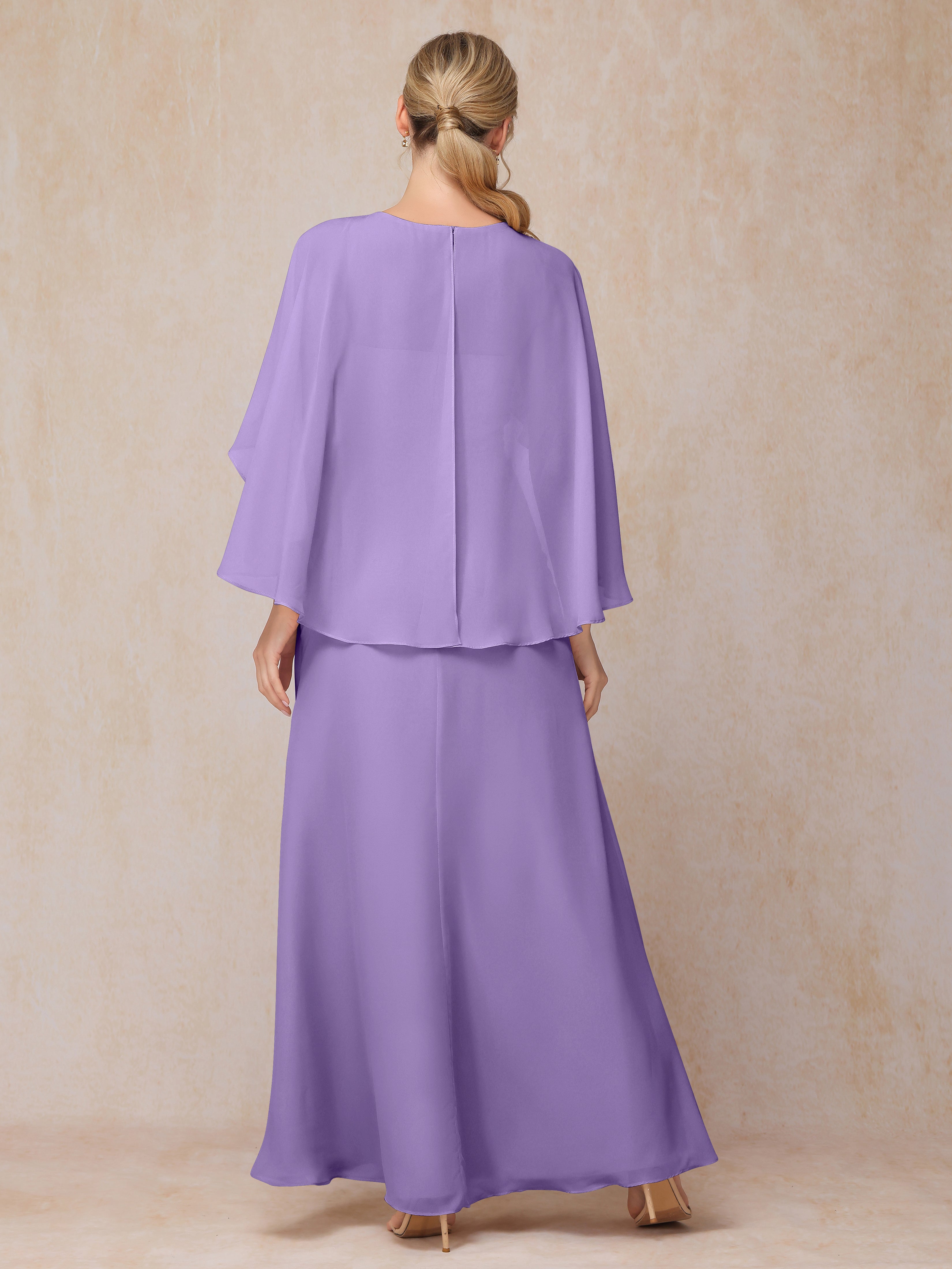 A Line Floor Length Chiffon Mother Of The  Groom Dress With Cape