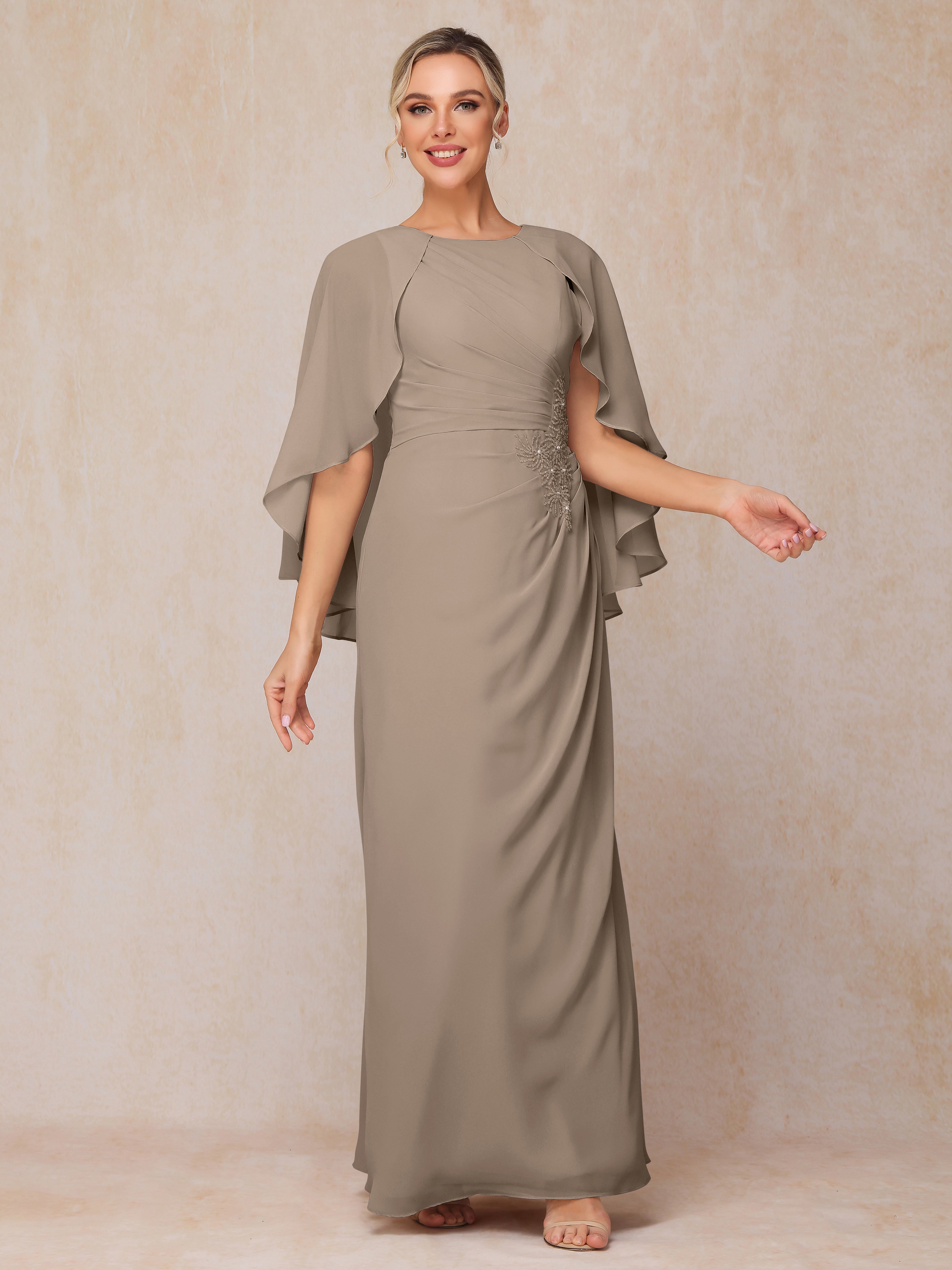 A Line Floor Length Chiffon Mother Of The  Groom Dress With Cape