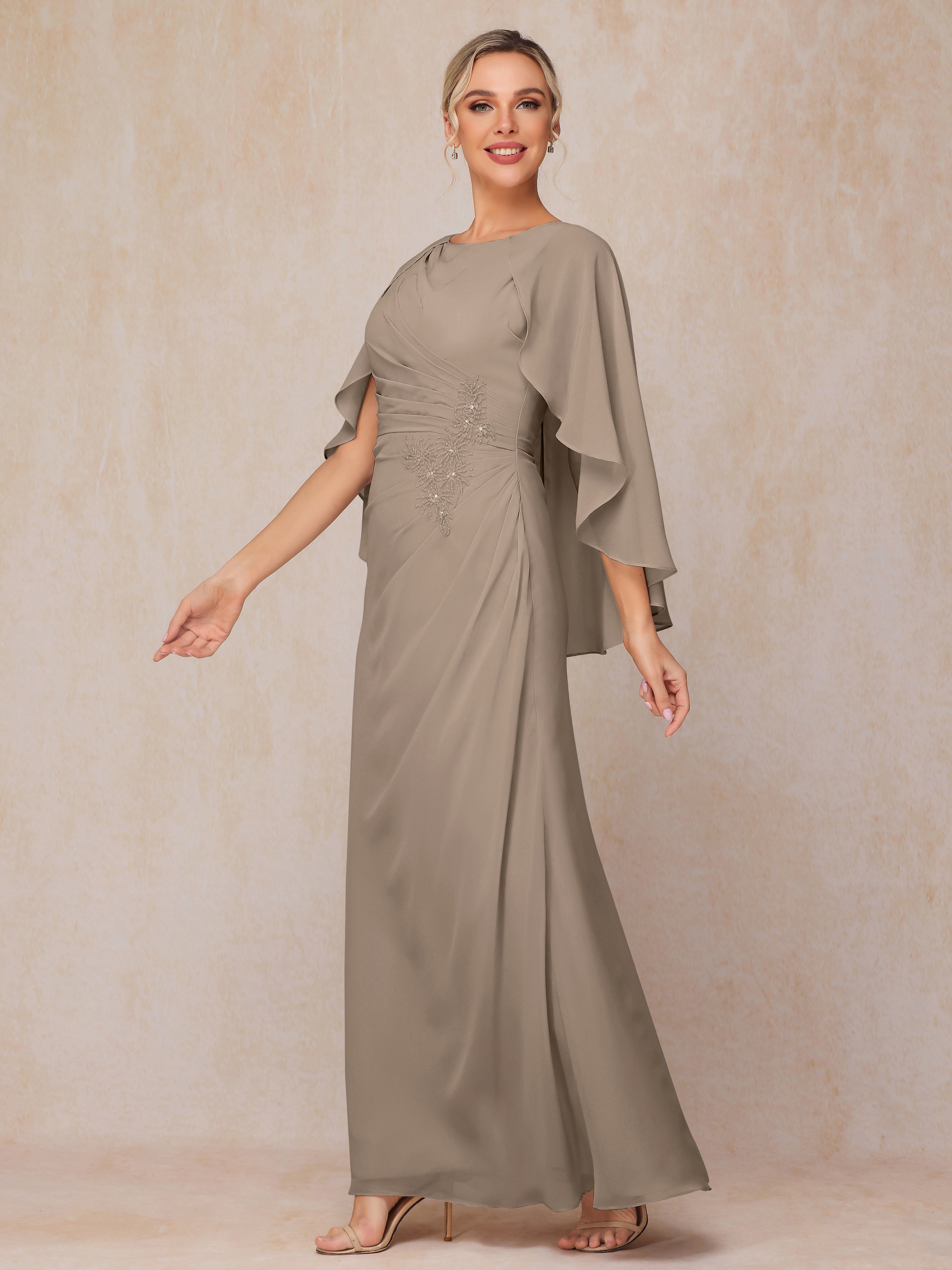 A Line Floor Length Chiffon Mother Of The  Groom Dress With Cape