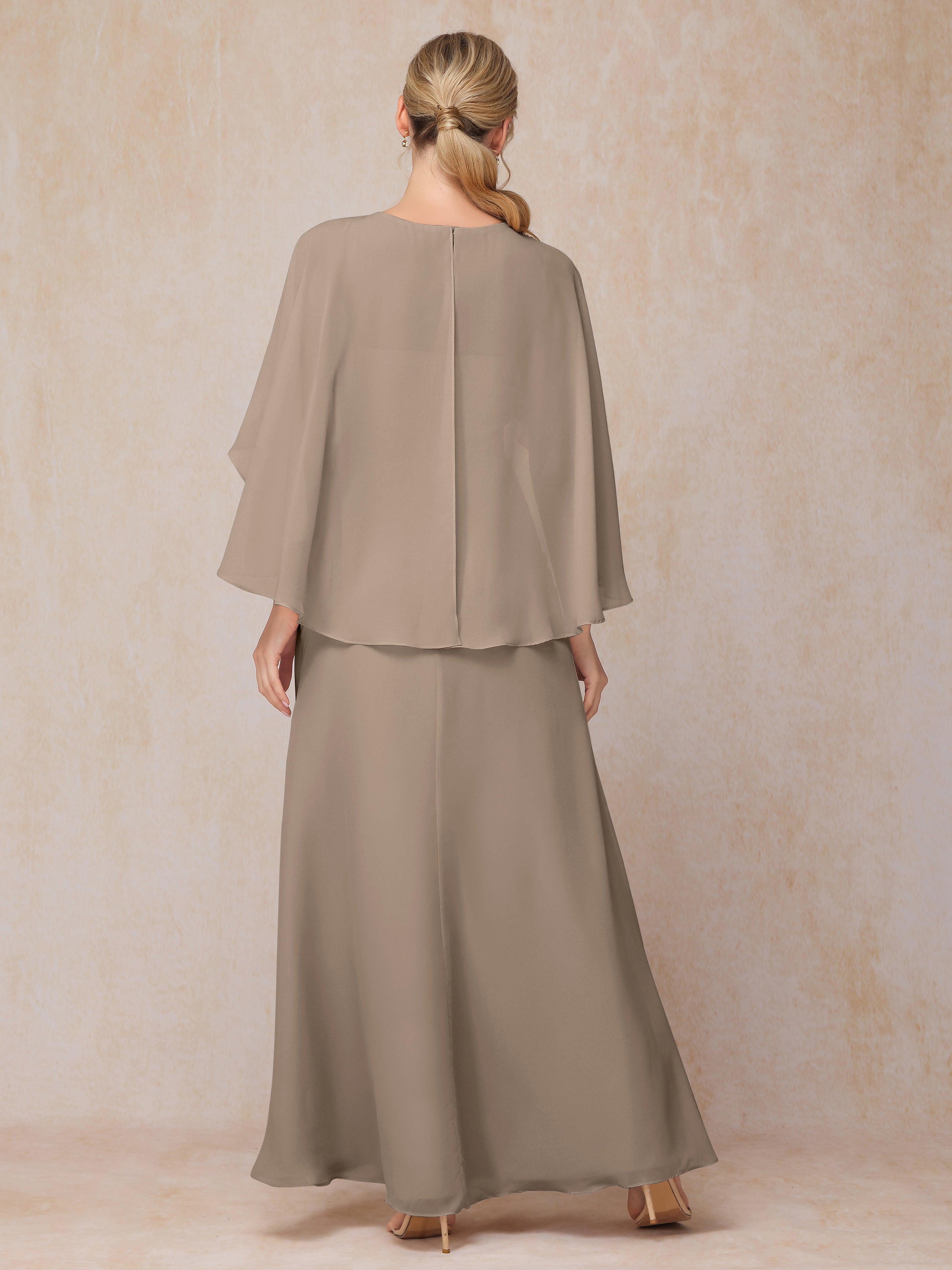 A Line Floor Length Chiffon Mother Of The  Groom Dress With Cape