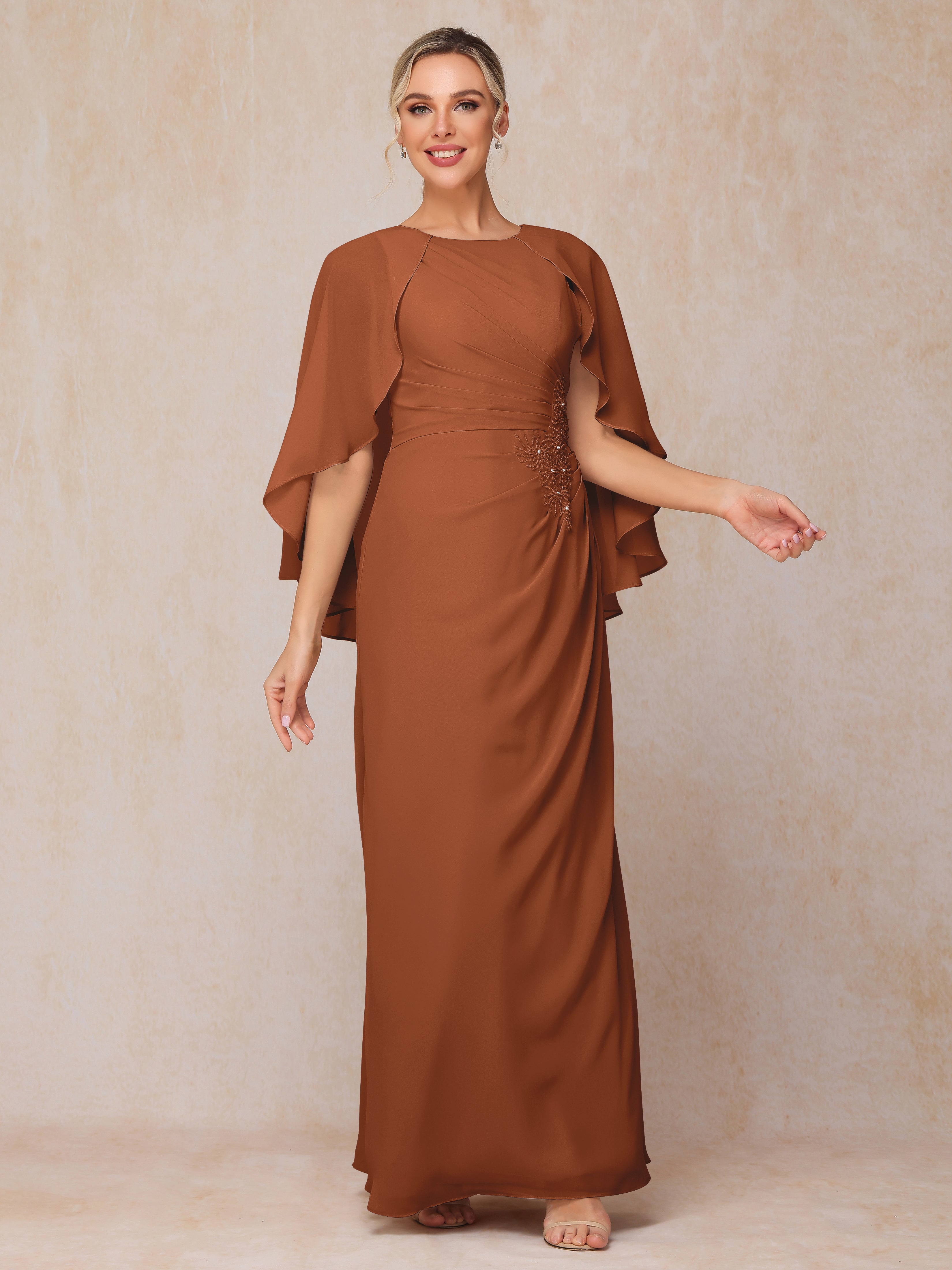 A Line Floor Length Chiffon Mother Of The  Groom Dress With Cape