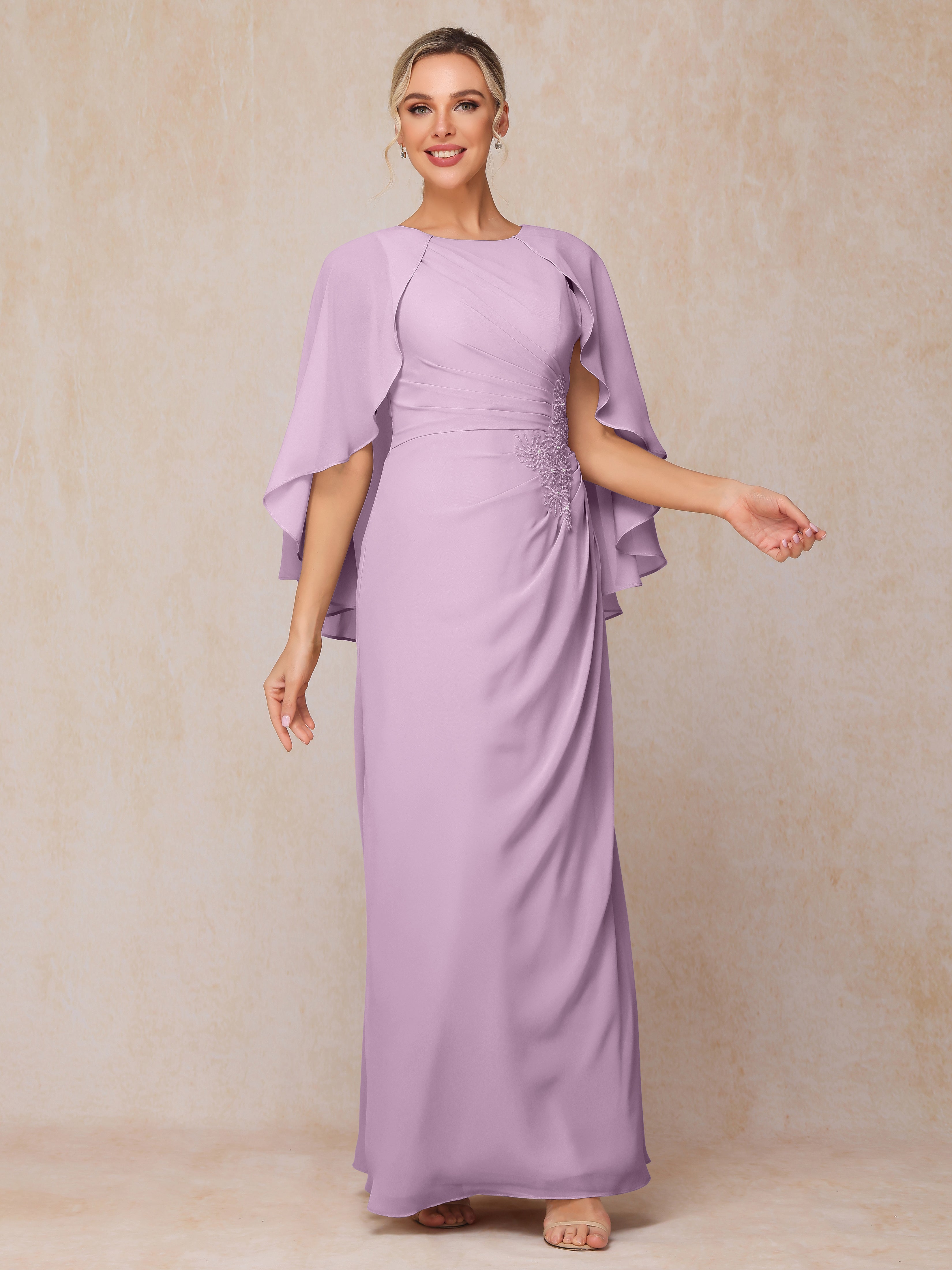 A Line Floor Length Chiffon Mother Of The  Groom Dress With Cape