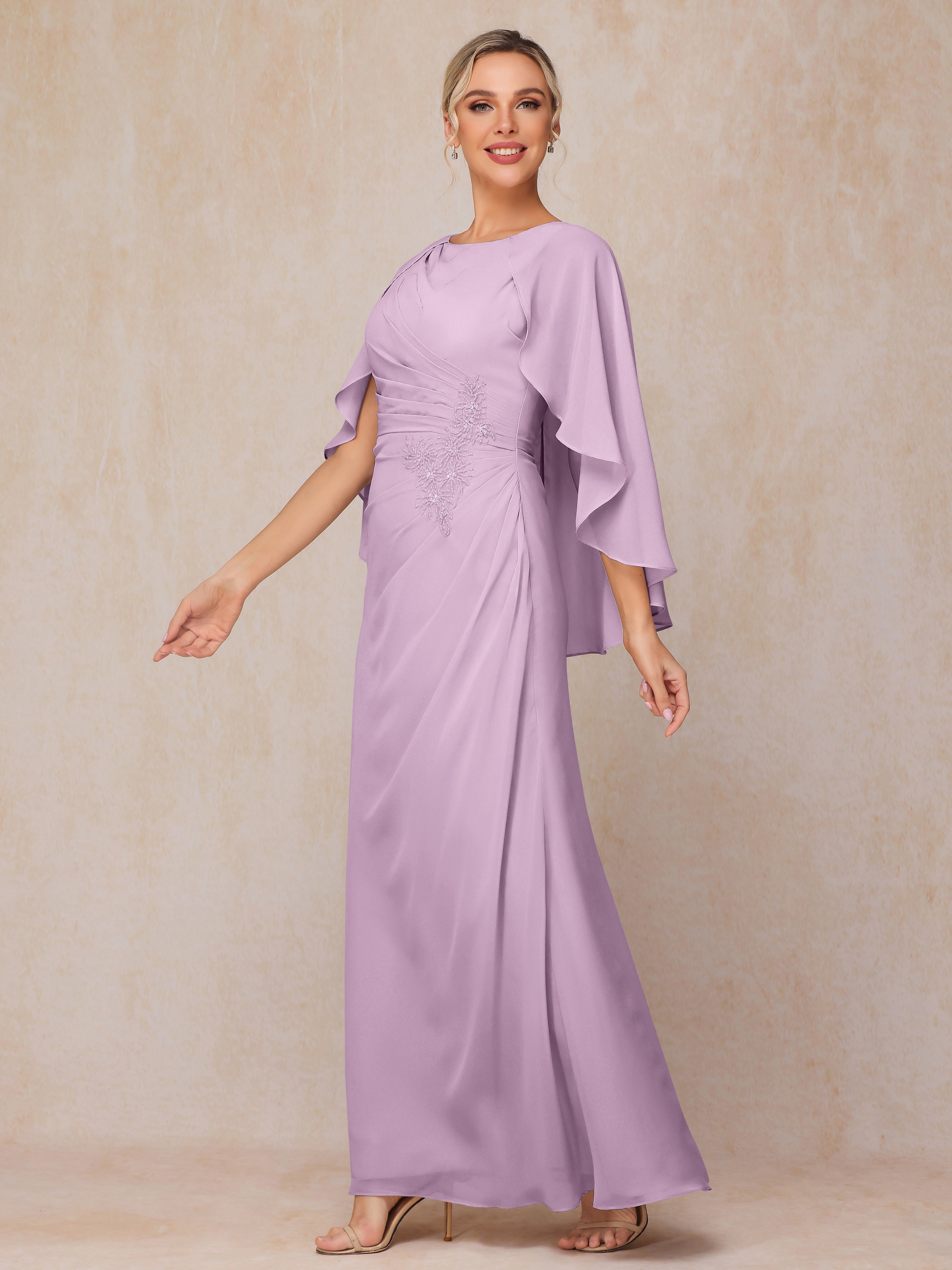 A Line Floor Length Chiffon Mother Of The  Groom Dress With Cape