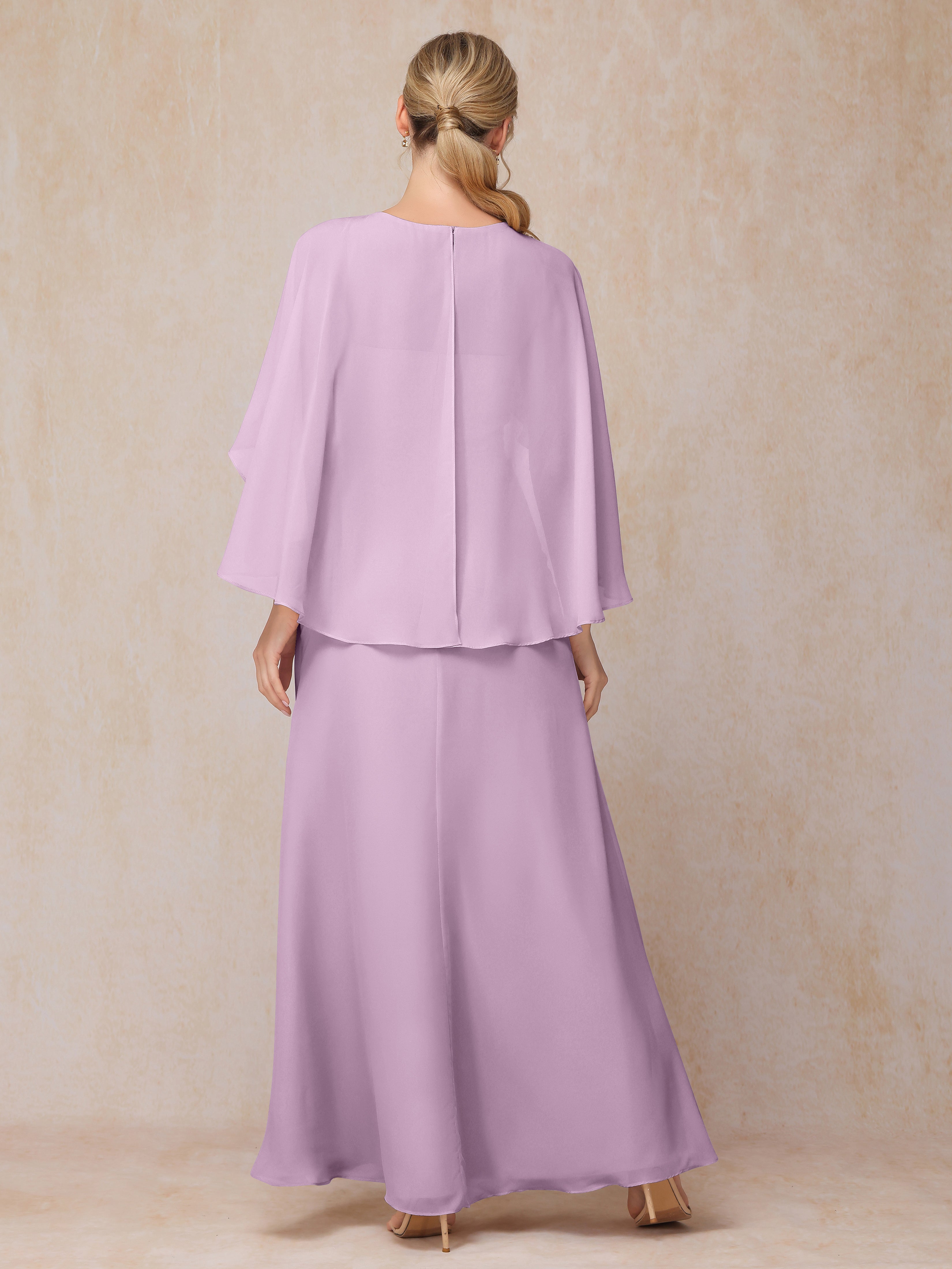 A Line Floor Length Chiffon Mother Of The  Groom Dress With Cape