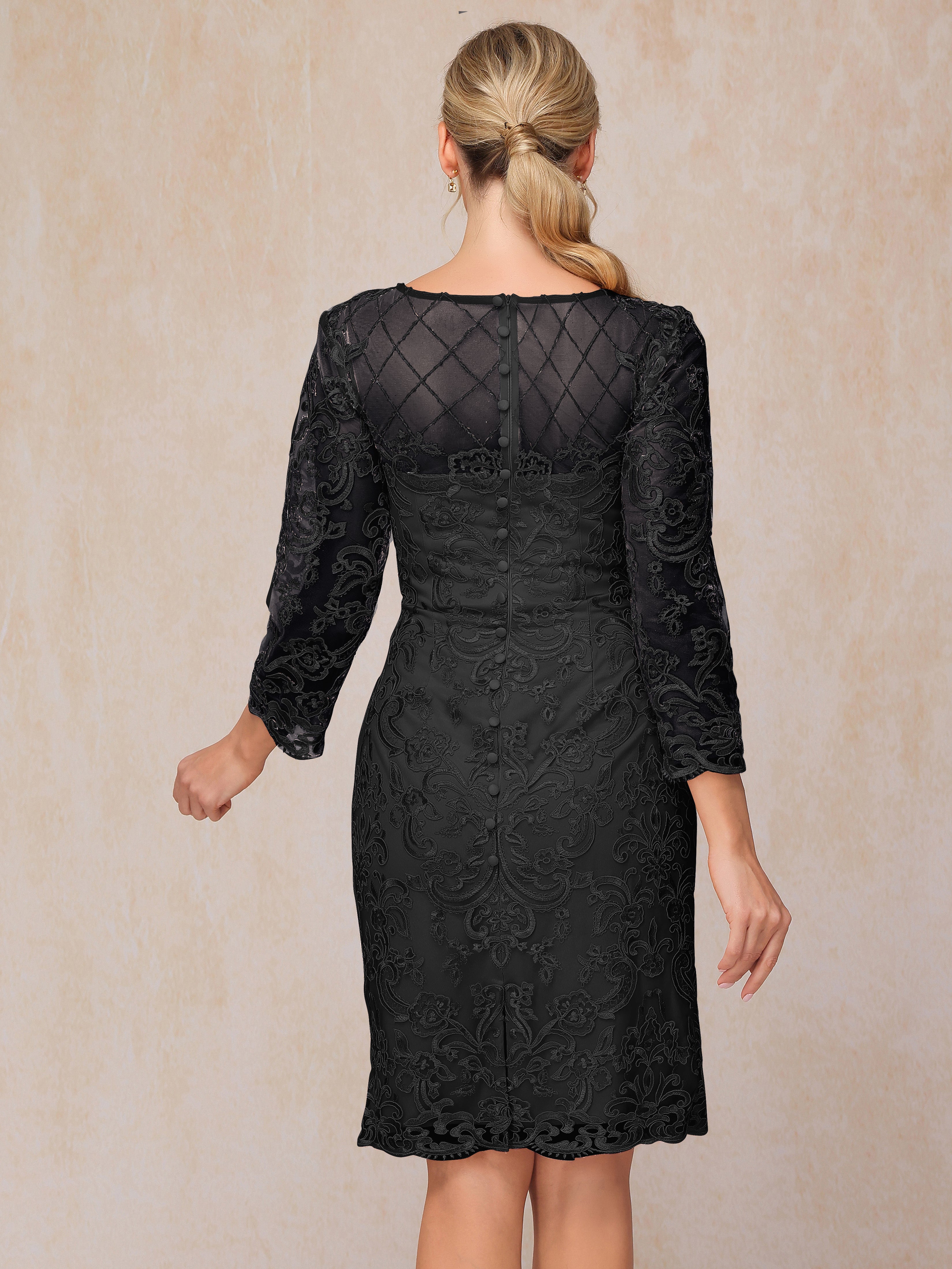 2 Pieces 3/4 Sleeves Knee Length Chiffon Lace Mother Of The Bride Dress