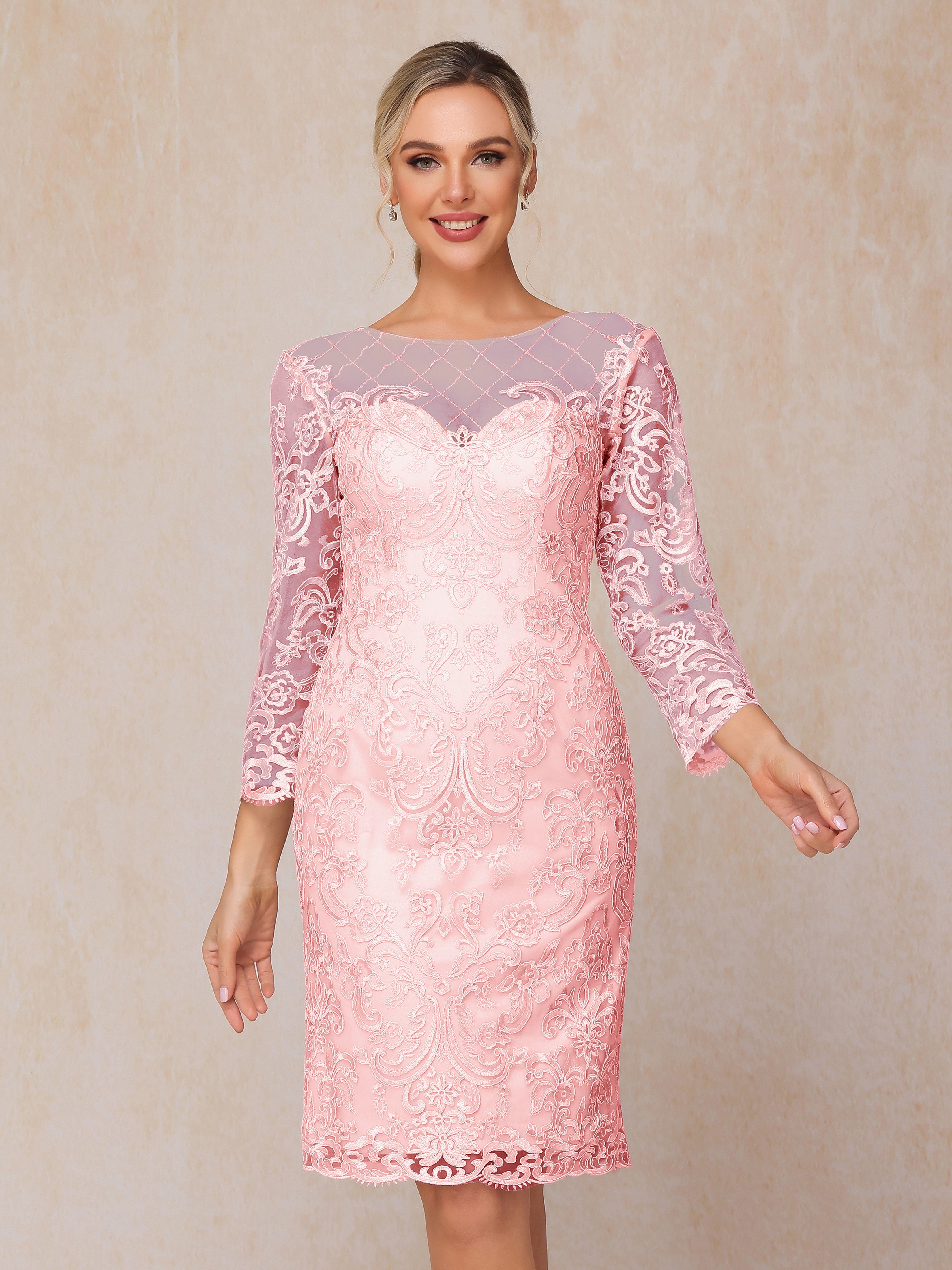 2 Pieces 3/4 Sleeves Knee Length Chiffon Lace Mother Of The  Groom Dress