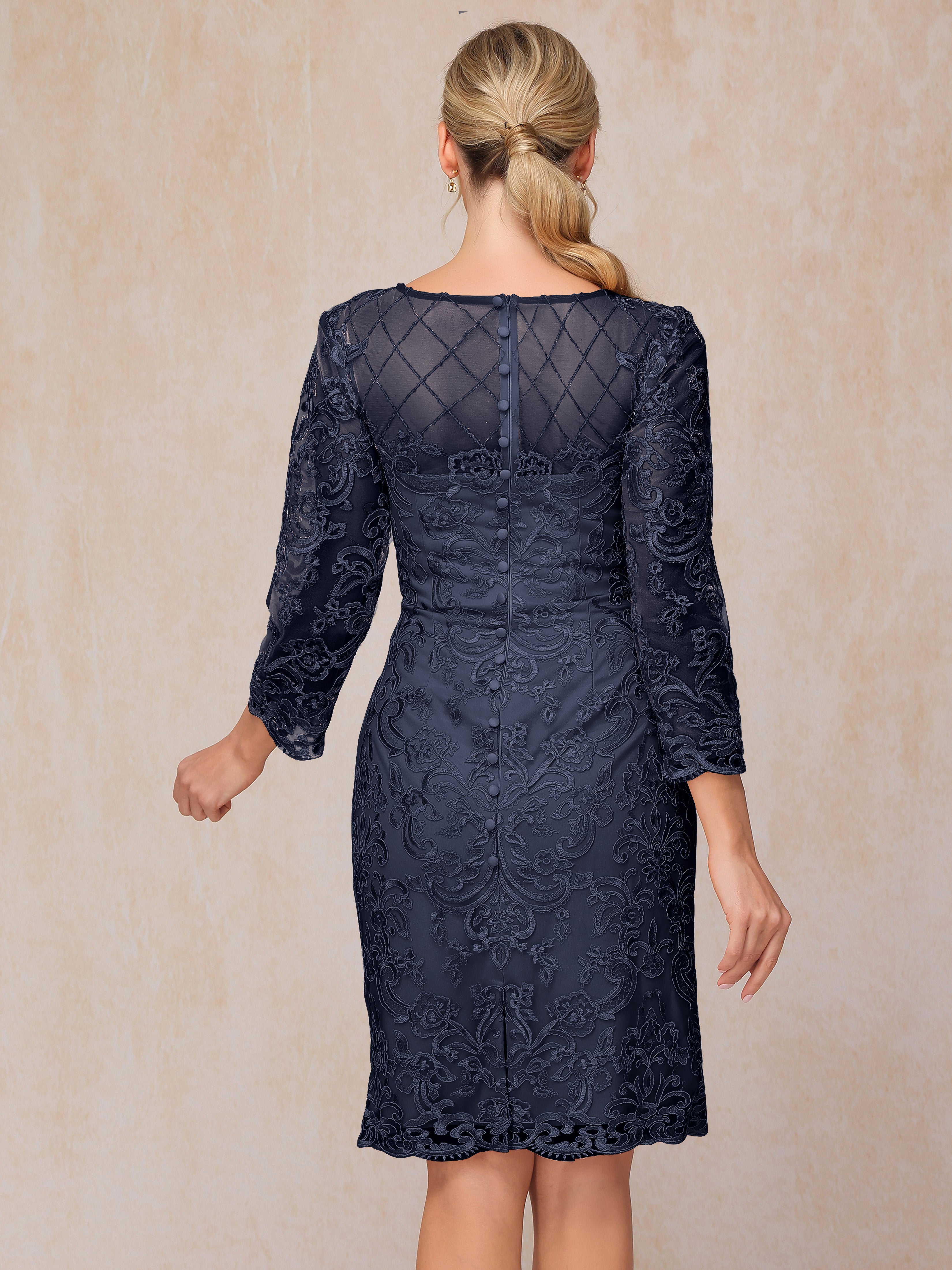 2 Pieces 3/4 Sleeves Knee Length Chiffon Lace Mother Of The  Groom Dress