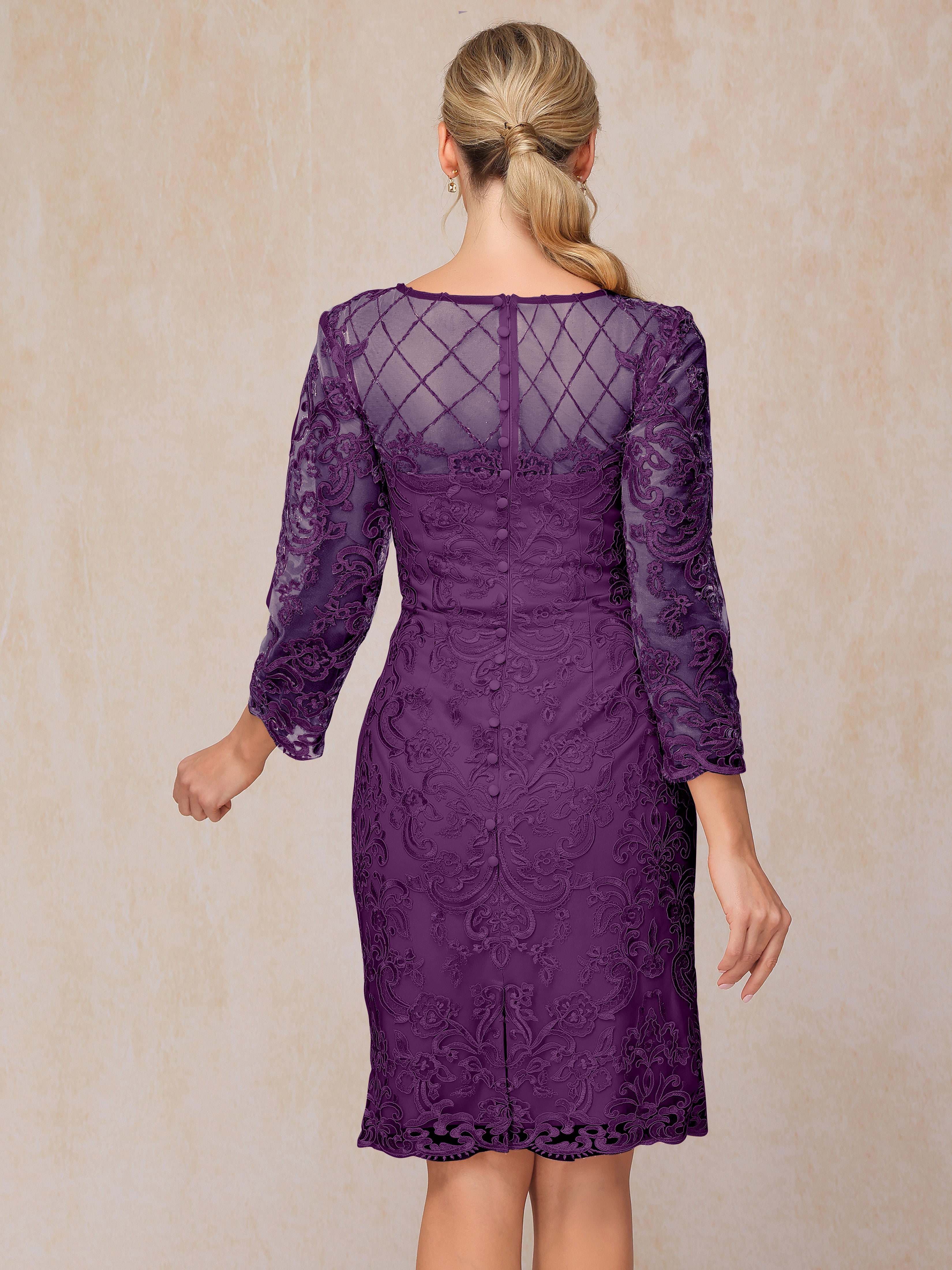 2 Pieces 3/4 Sleeves Knee Length Chiffon Lace Mother Of The  Groom Dress