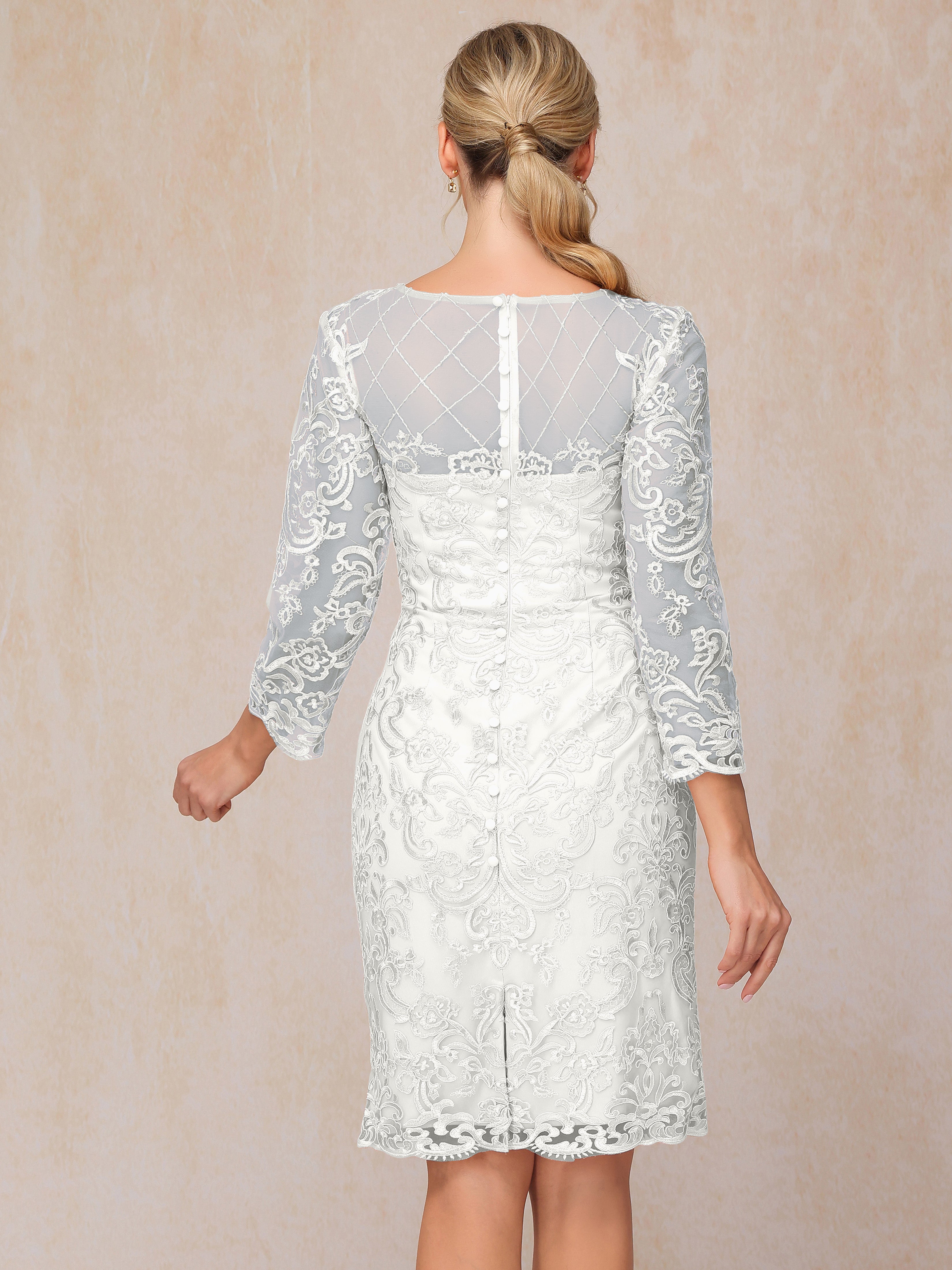 2 Pieces 3/4 Sleeves Knee Length Chiffon Lace Mother Of The  Groom Dress