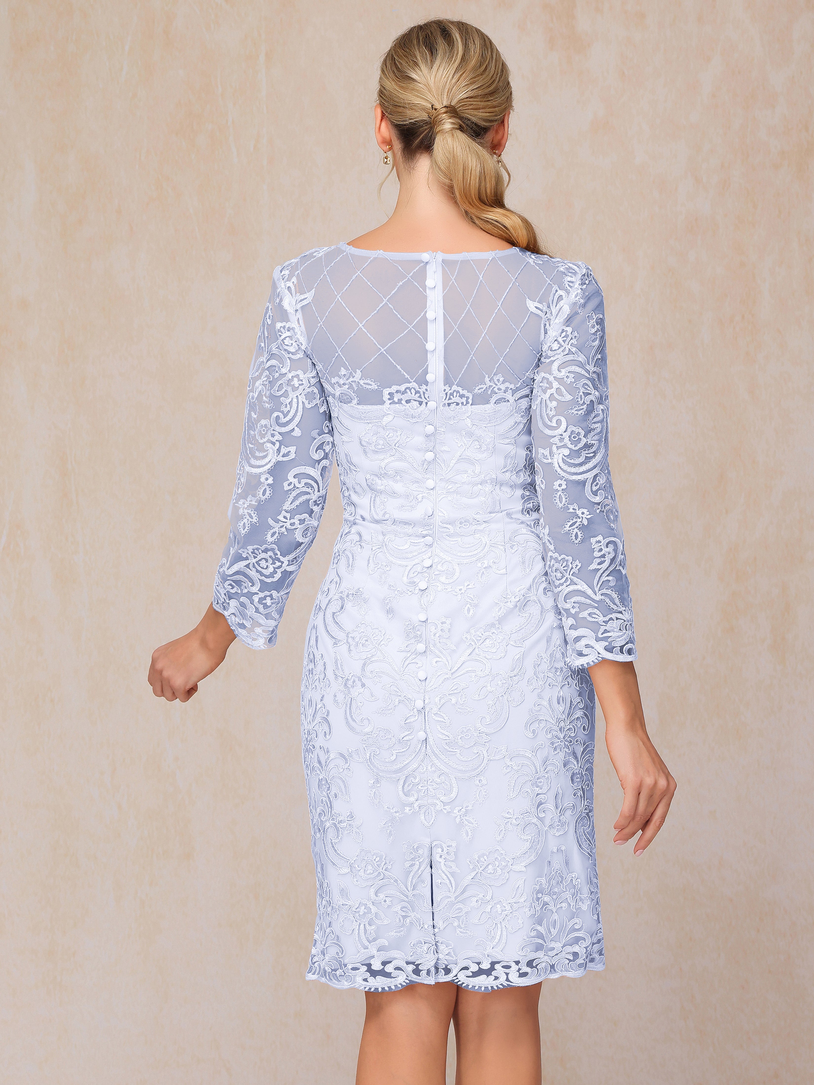 2 Pieces 3/4 Sleeves Knee Length Chiffon Lace Mother Of The  Groom Dress