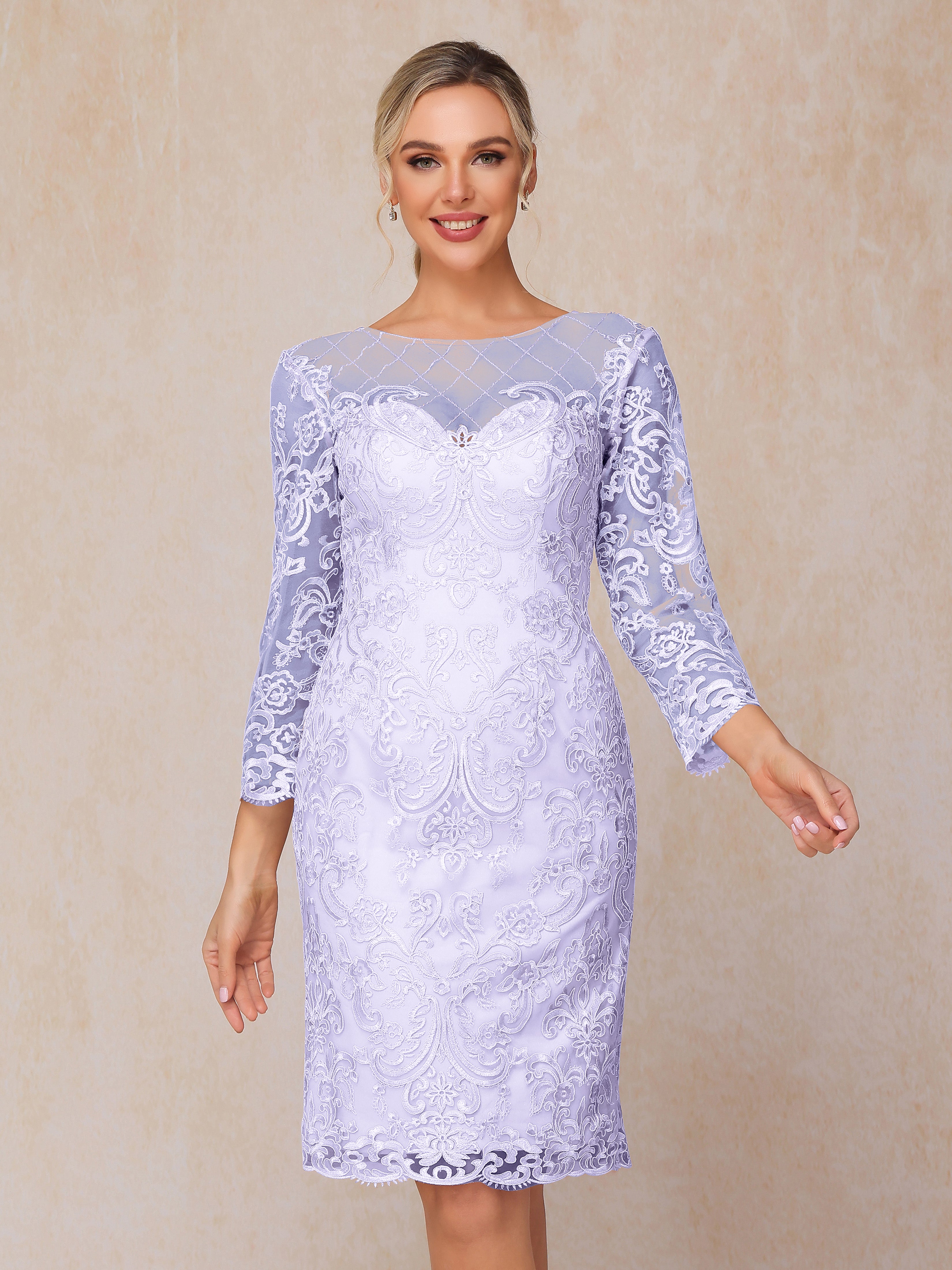 2 Pieces 3/4 Sleeves Knee Length Chiffon Lace Mother Of The  Groom Dress