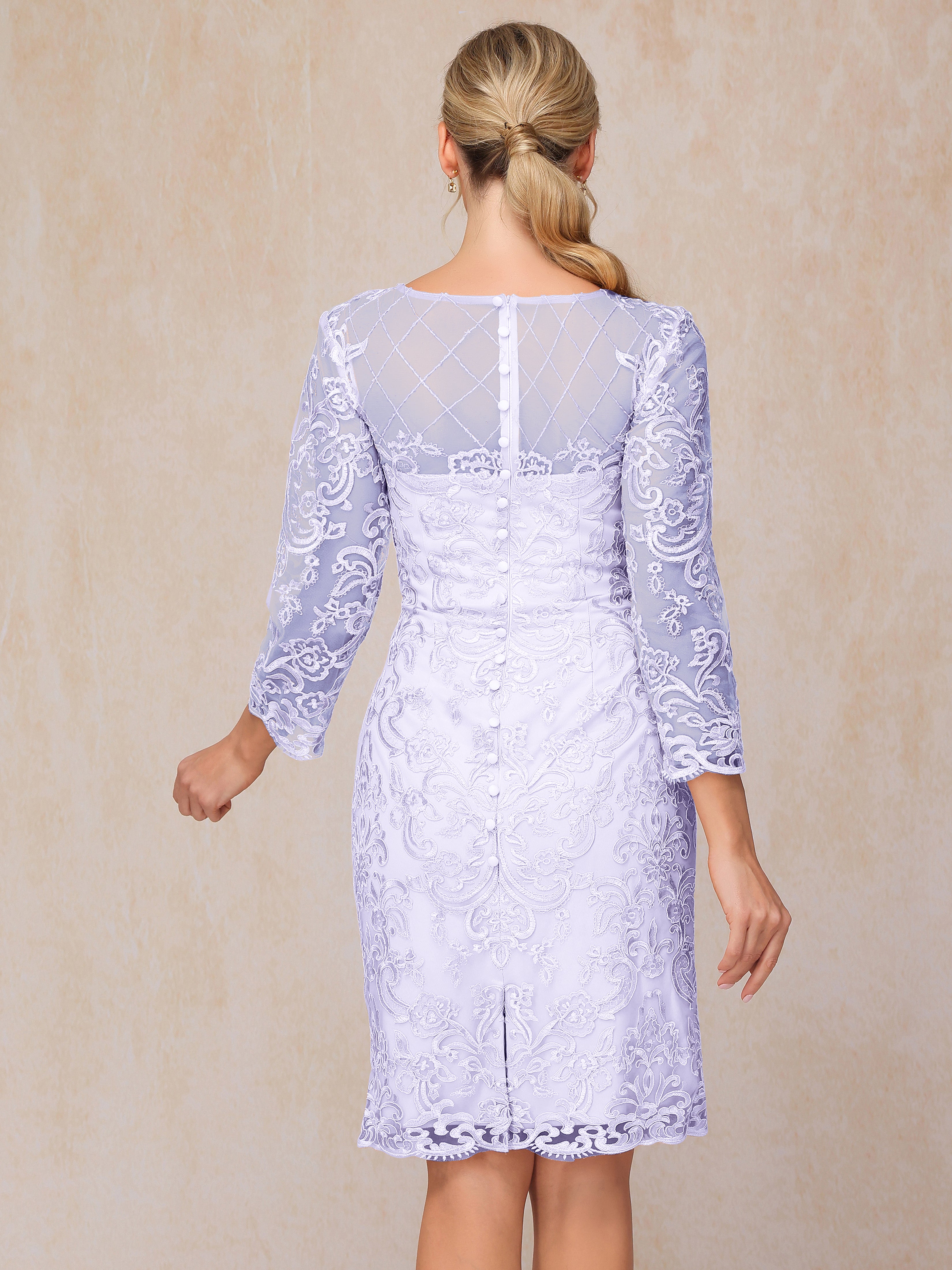 2 Pieces 3/4 Sleeves Knee Length Chiffon Lace Mother Of The Bride Dress