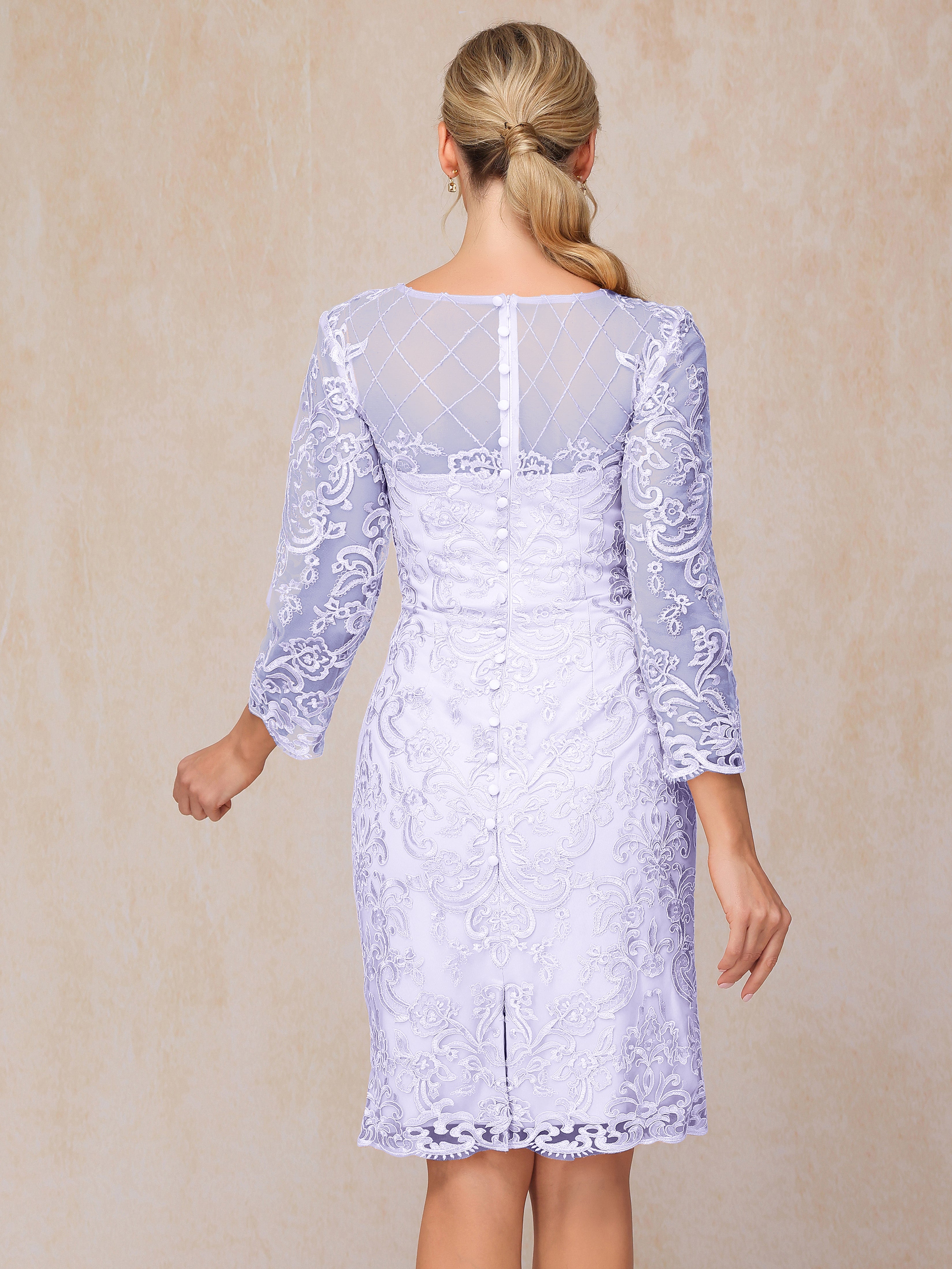 2 Pieces 3/4 Sleeves Knee Length Chiffon Lace Mother Of The  Groom Dress