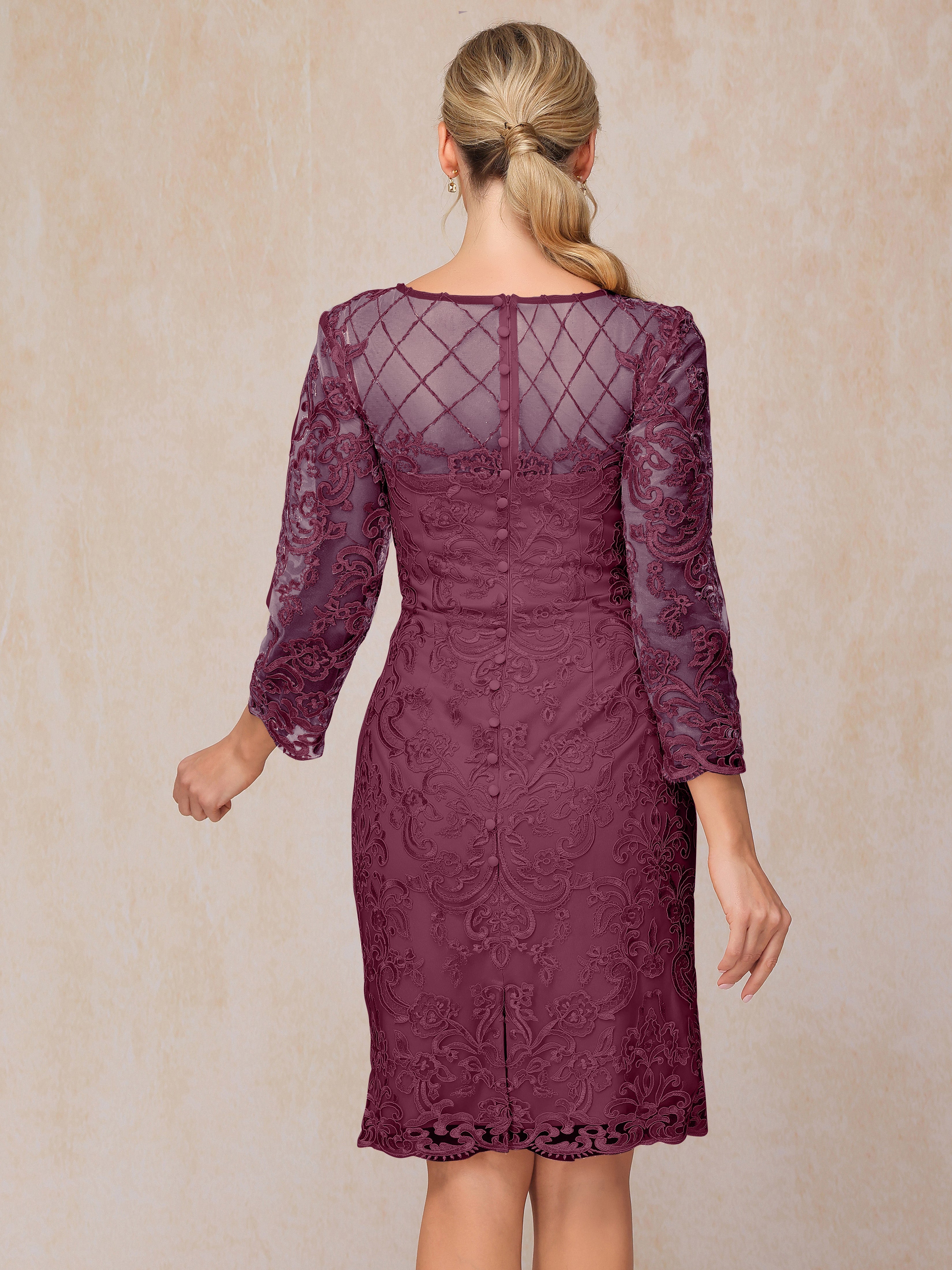 2 Pieces 3/4 Sleeves Knee Length Chiffon Lace Mother Of The  Groom Dress