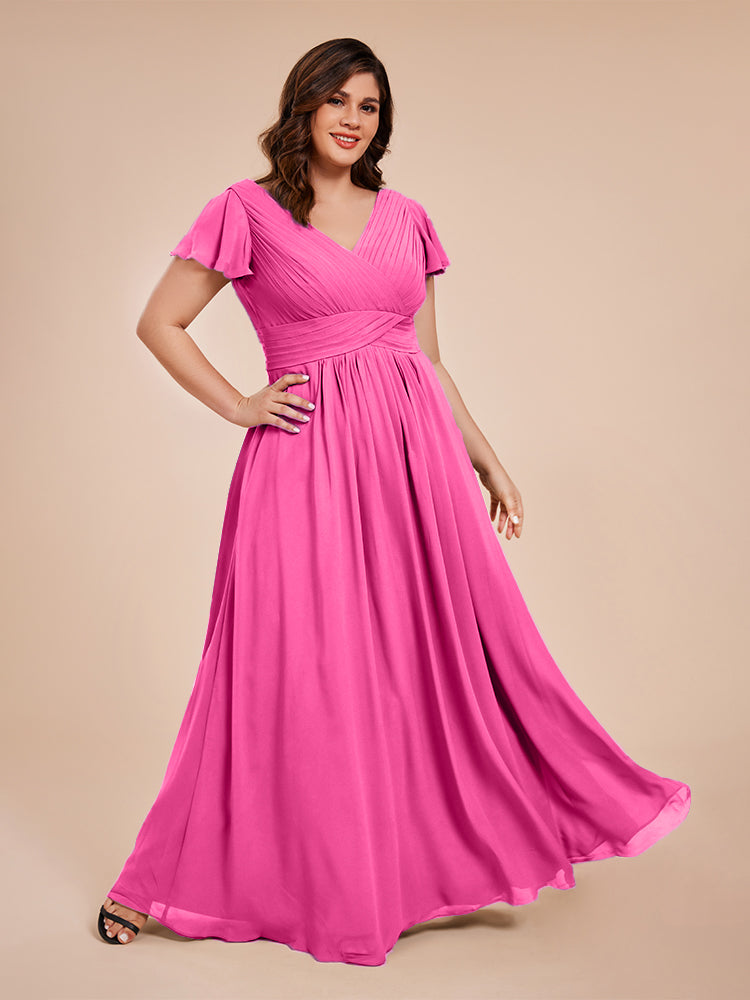 Charlie A-line V Neck Chiffon Plus Size Bridesmaid Dresses