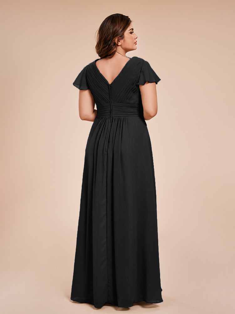 Charlie A-line V Neck Chiffon Plus Size Bridesmaid Dresses