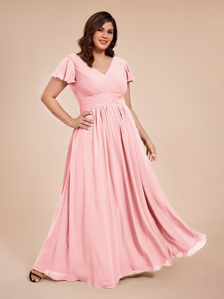 Charlie A-line V Neck Chiffon Plus Size Bridesmaid Dresses