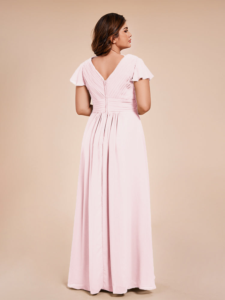 Charlie A-line V Neck Chiffon Plus Size Bridesmaid Dresses