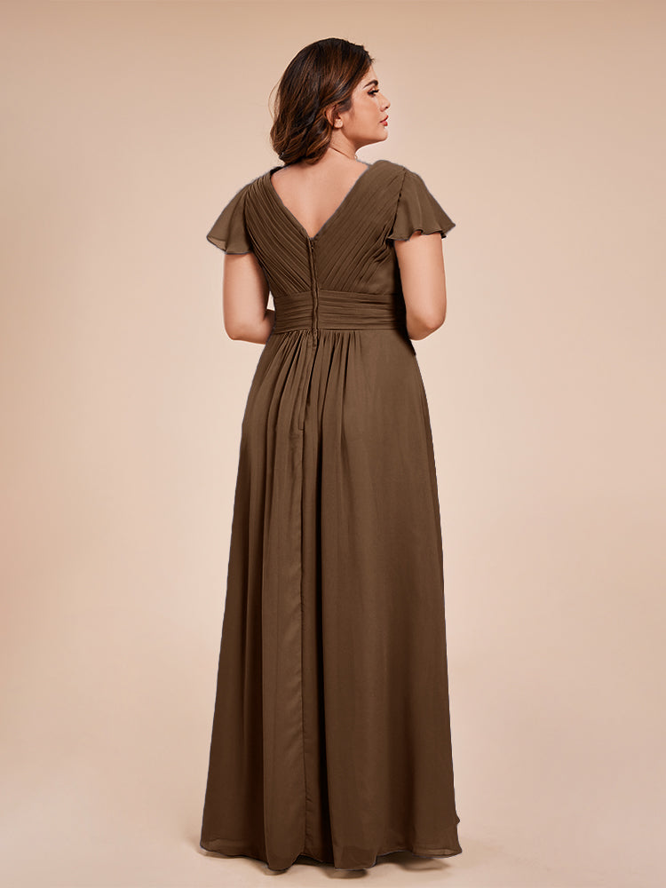 Charlie A-line V Neck Chiffon Plus Size Bridesmaid Dresses