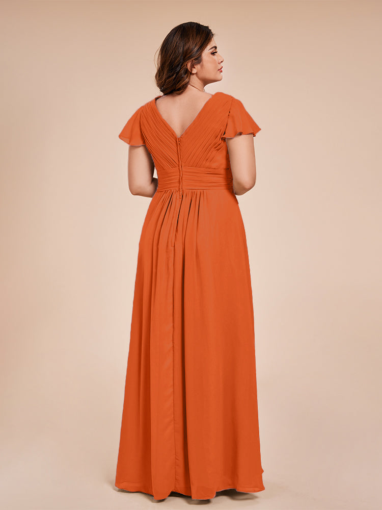 Charlie A-line V Neck Chiffon Plus Size Bridesmaid Dresses