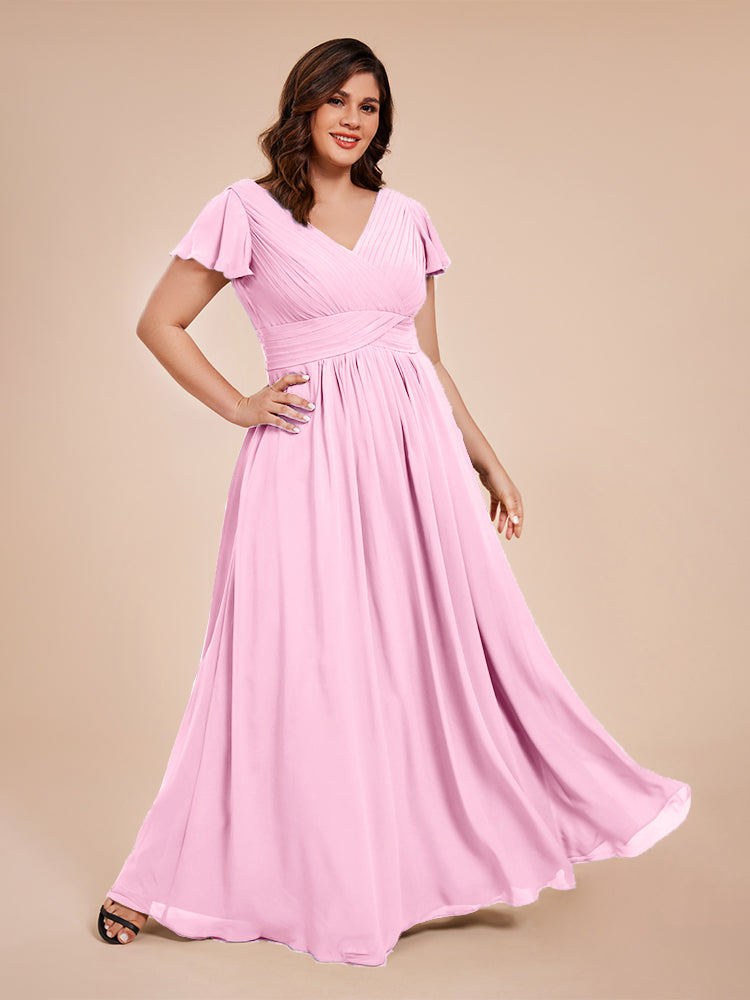 Charlie A-line V Neck Chiffon Plus Size Bridesmaid Dresses