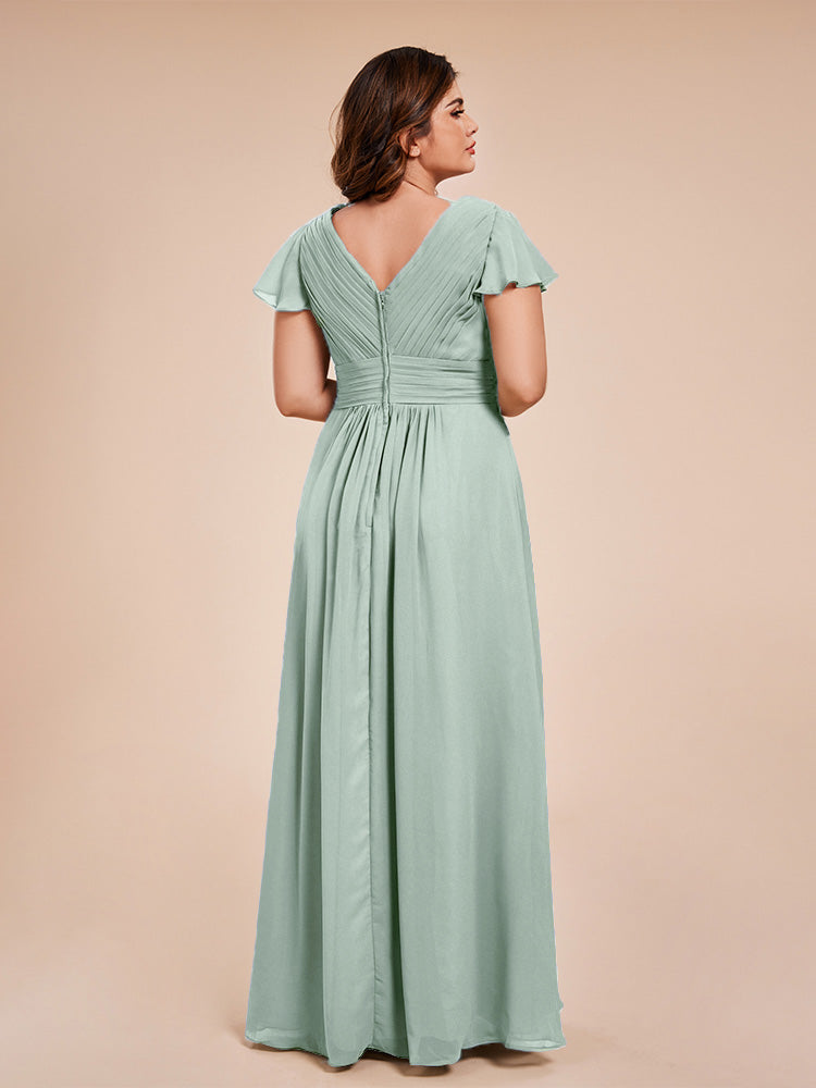 Charlie A-line V Neck Chiffon Plus Size Bridesmaid Dresses